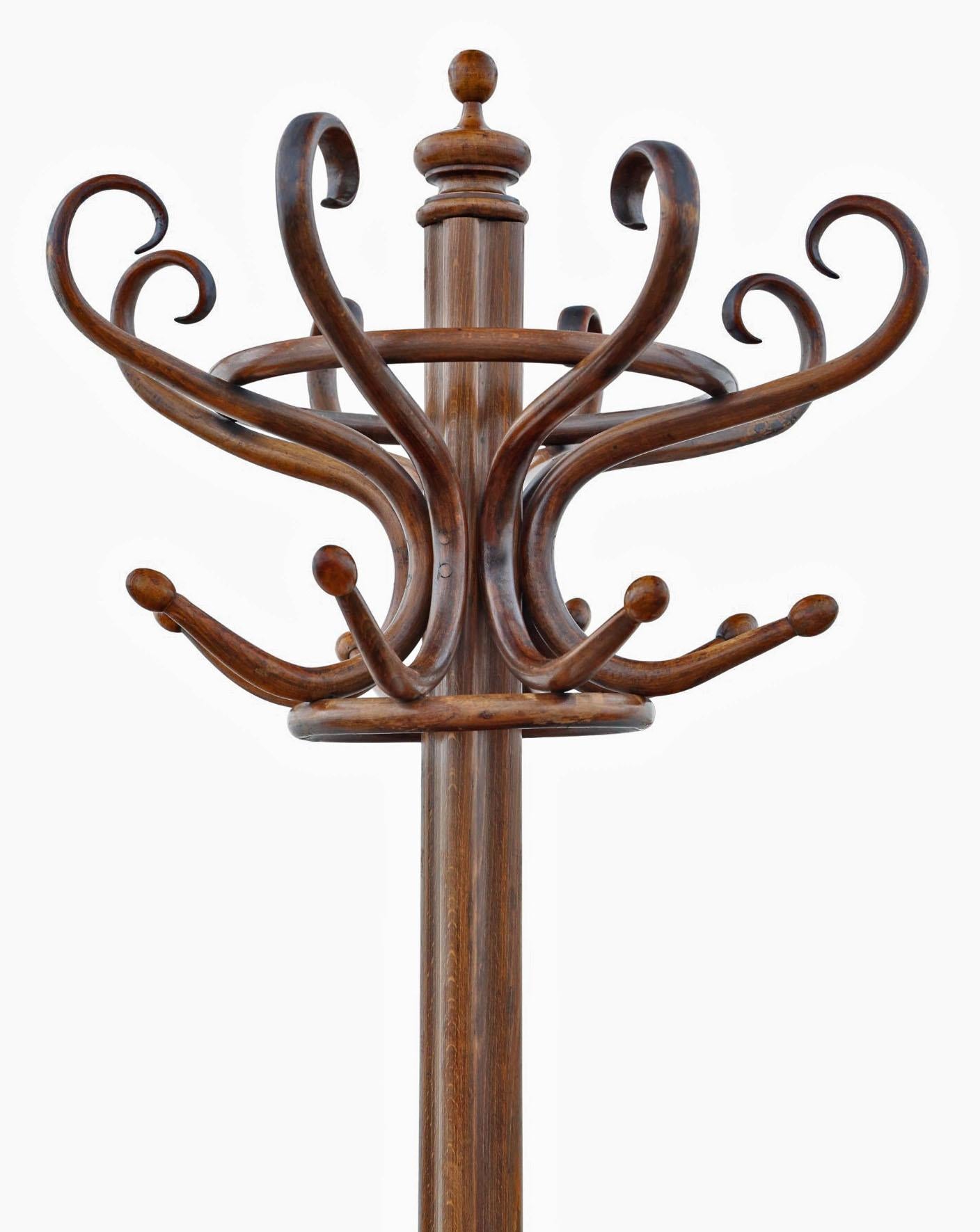 Britannique Support pour chapeaux, manteaux, bâtons et parapluies en bois courbé de qualité ancienne A Hall en vente