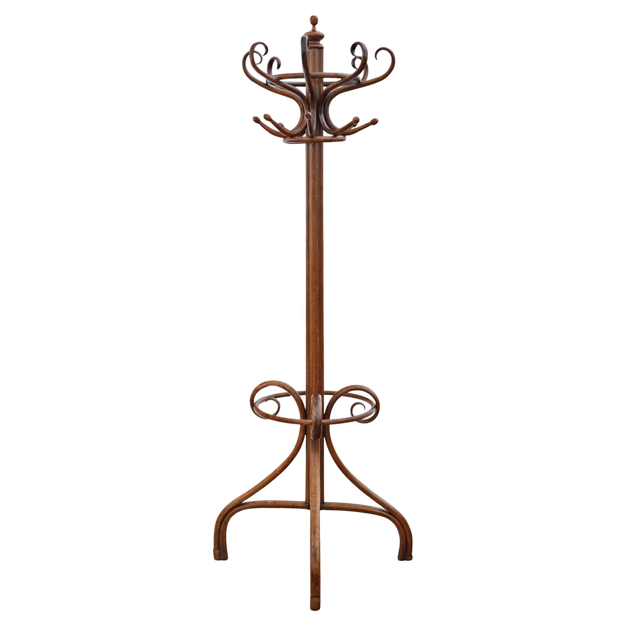 Support pour chapeaux, manteaux, bâtons et parapluies en bois courbé de qualité ancienne A Hall