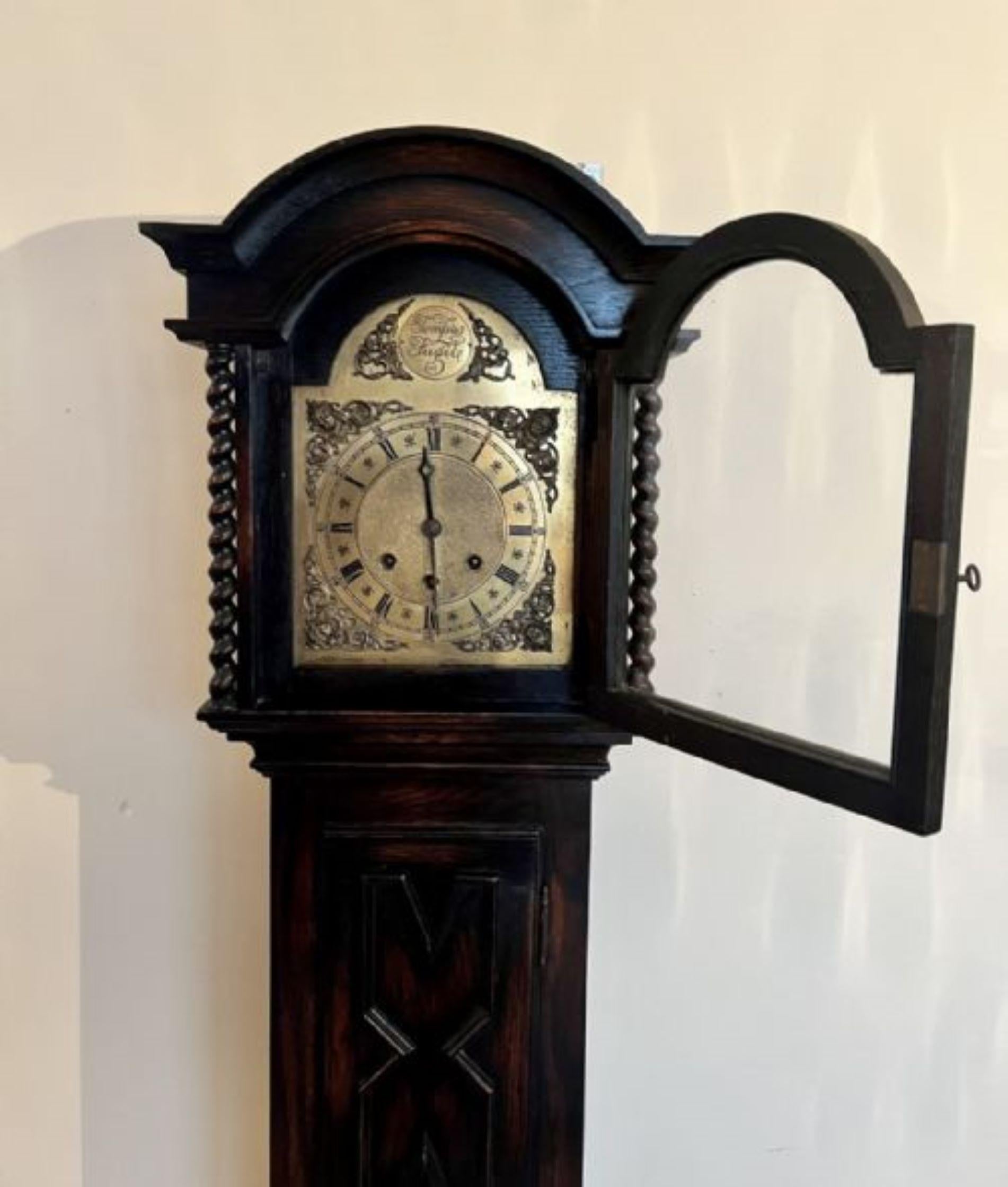 Antique quality brass arched dial grandmother clock  1