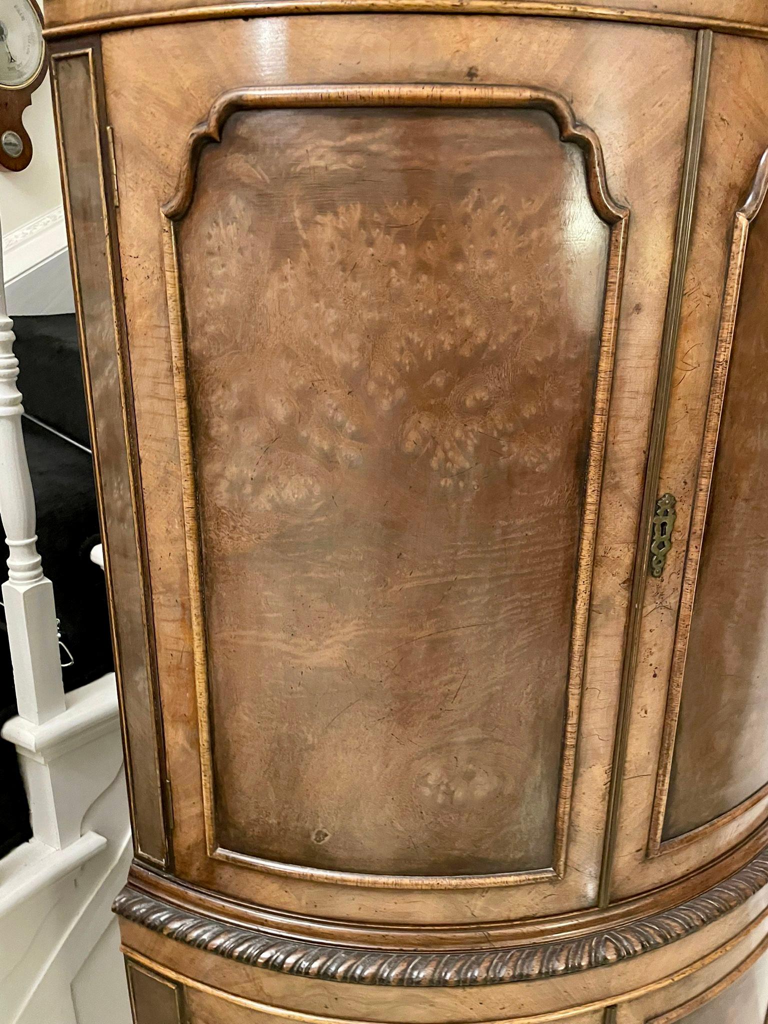 Antique Quality Burr Walnut Bow Fronted Cocktail Cabinet 6