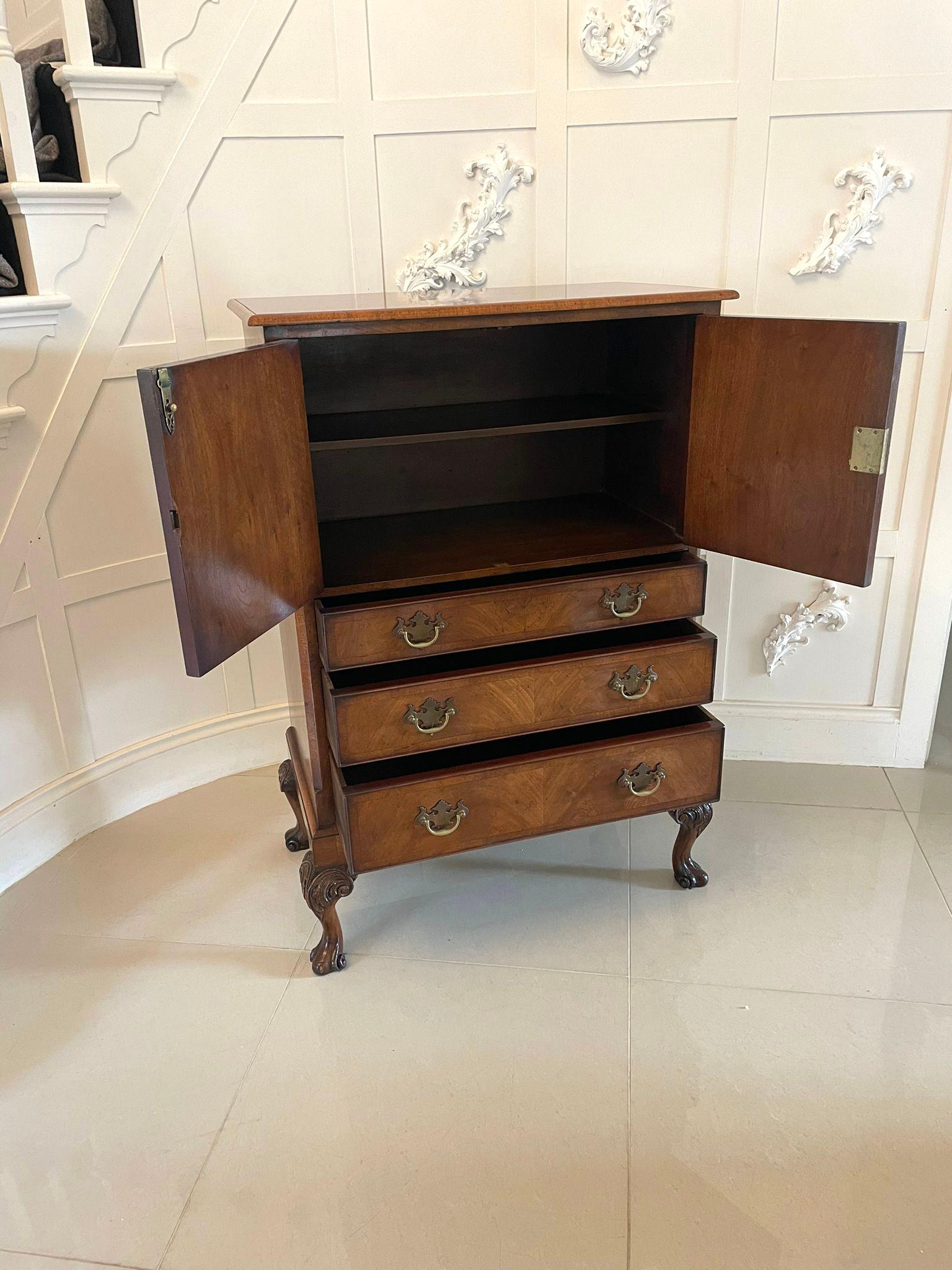 English Antique Quality Burr Walnut Chest on Stand For Sale