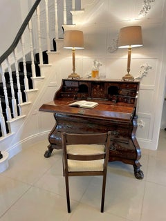 Antique Quality Burr Walnut Floral Marquetry Inlaid Bombe Shaped Bureau