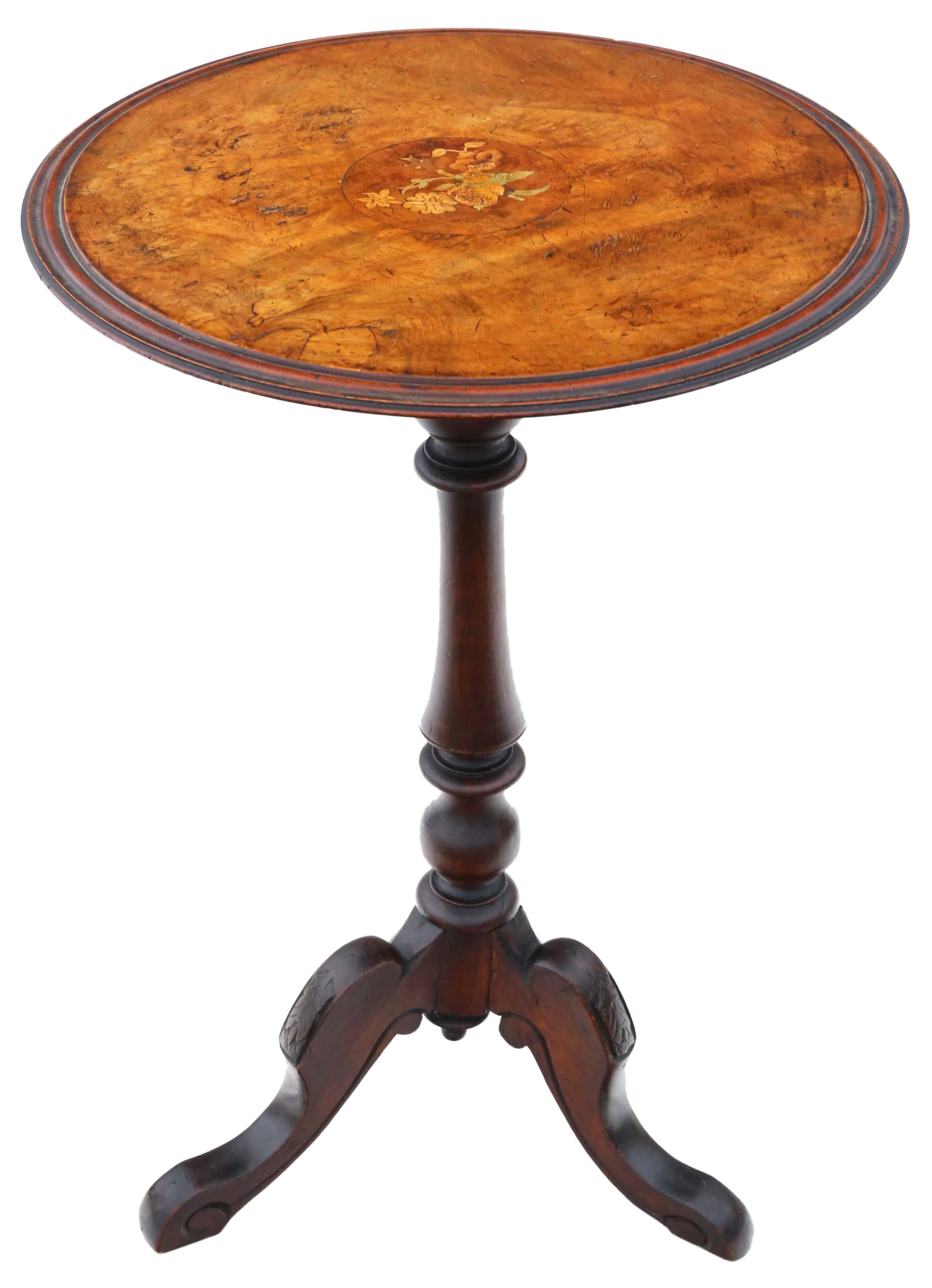 19th Century  Antique quality burr walnut marquetry inlaid wine side or occasional table 19th For Sale
