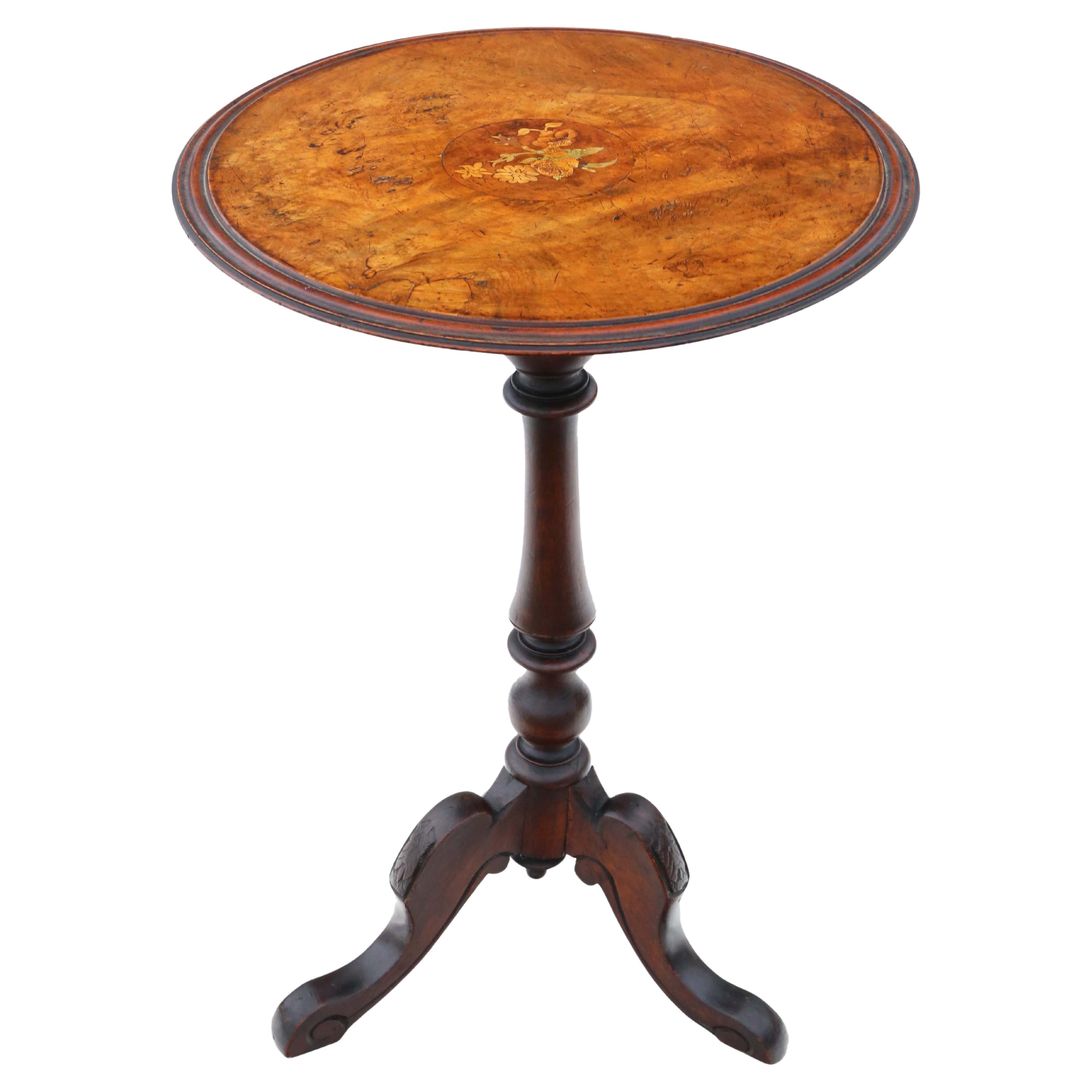  Antique quality burr walnut marquetry inlaid wine side or occasional table 19th For Sale