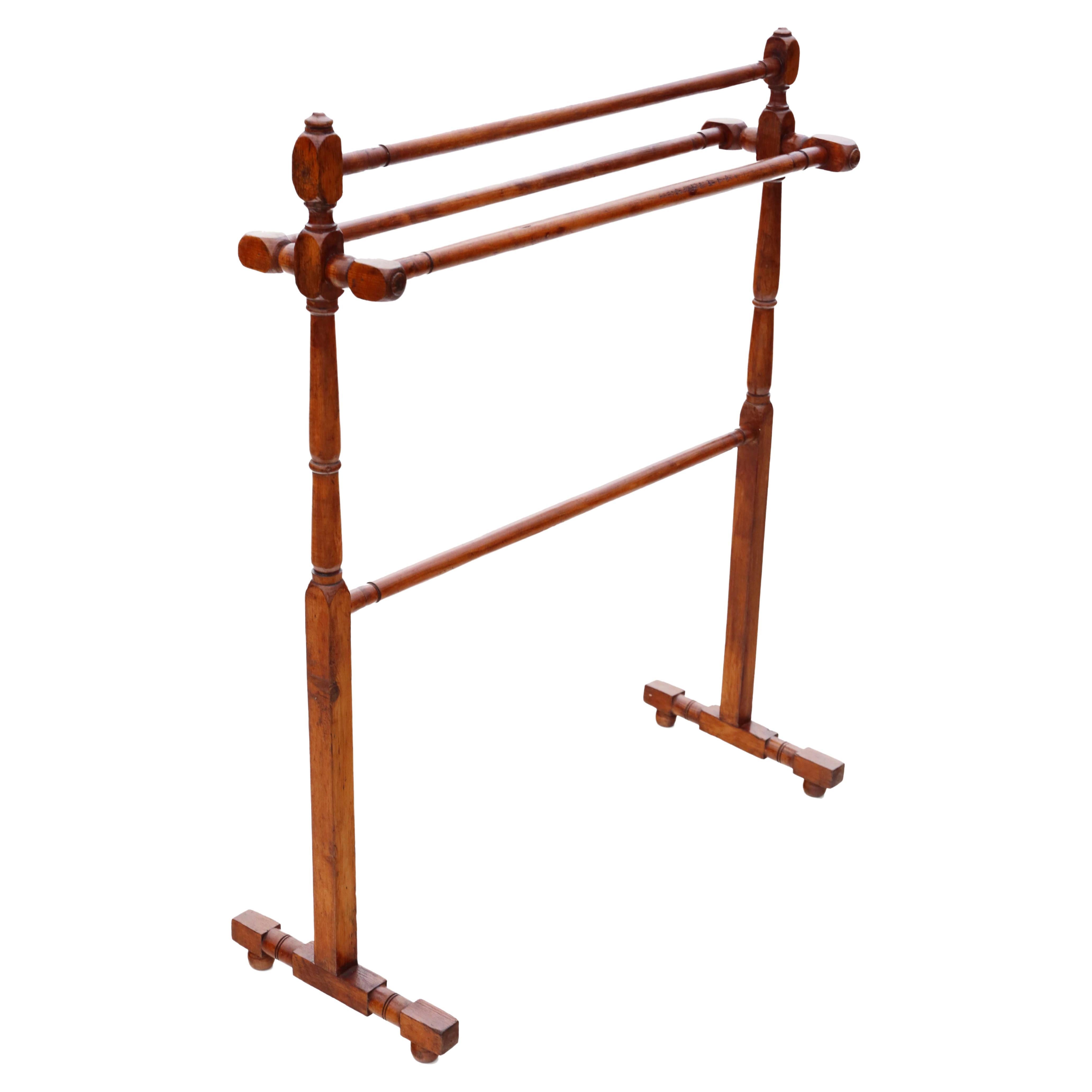 Antique quality C1900 beech and pine towel rail stand For Sale