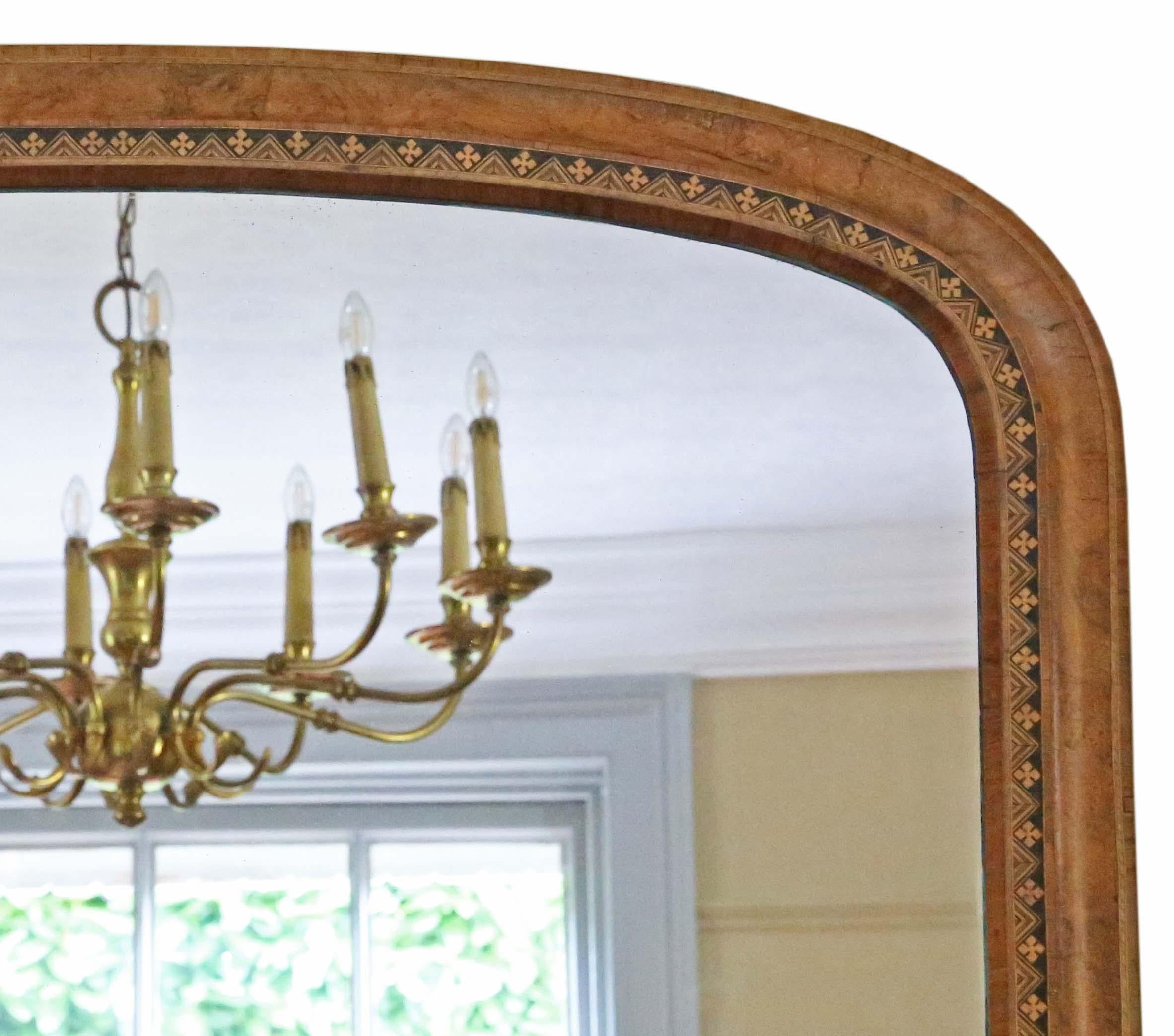 Antiker Qualität C1900 Großer hochwertiger Wandspiegel mit Intarsien aus Wurzelnussholz in Übermantle (20. Jahrhundert) im Angebot