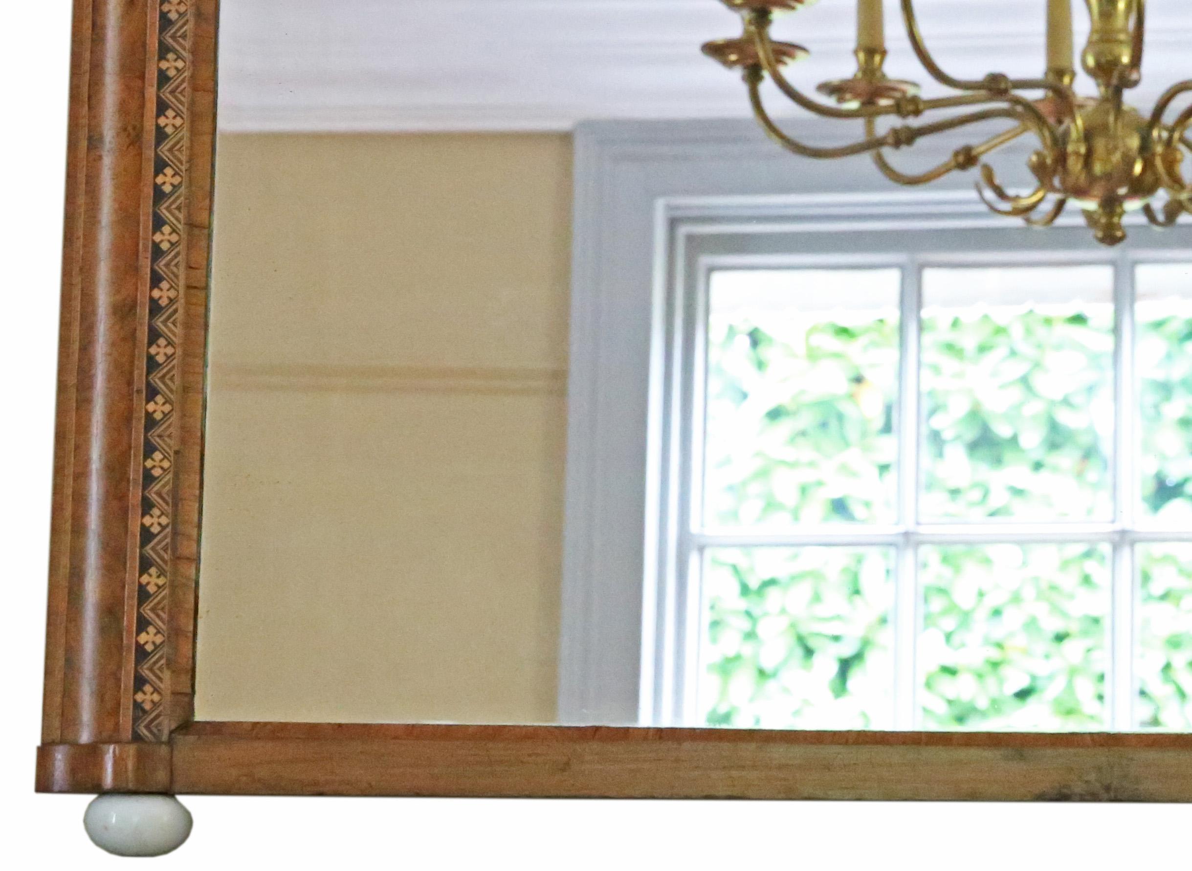 Antiker Qualität C1900 Großer hochwertiger Wandspiegel mit Intarsien aus Wurzelnussholz in Übermantle im Angebot 1