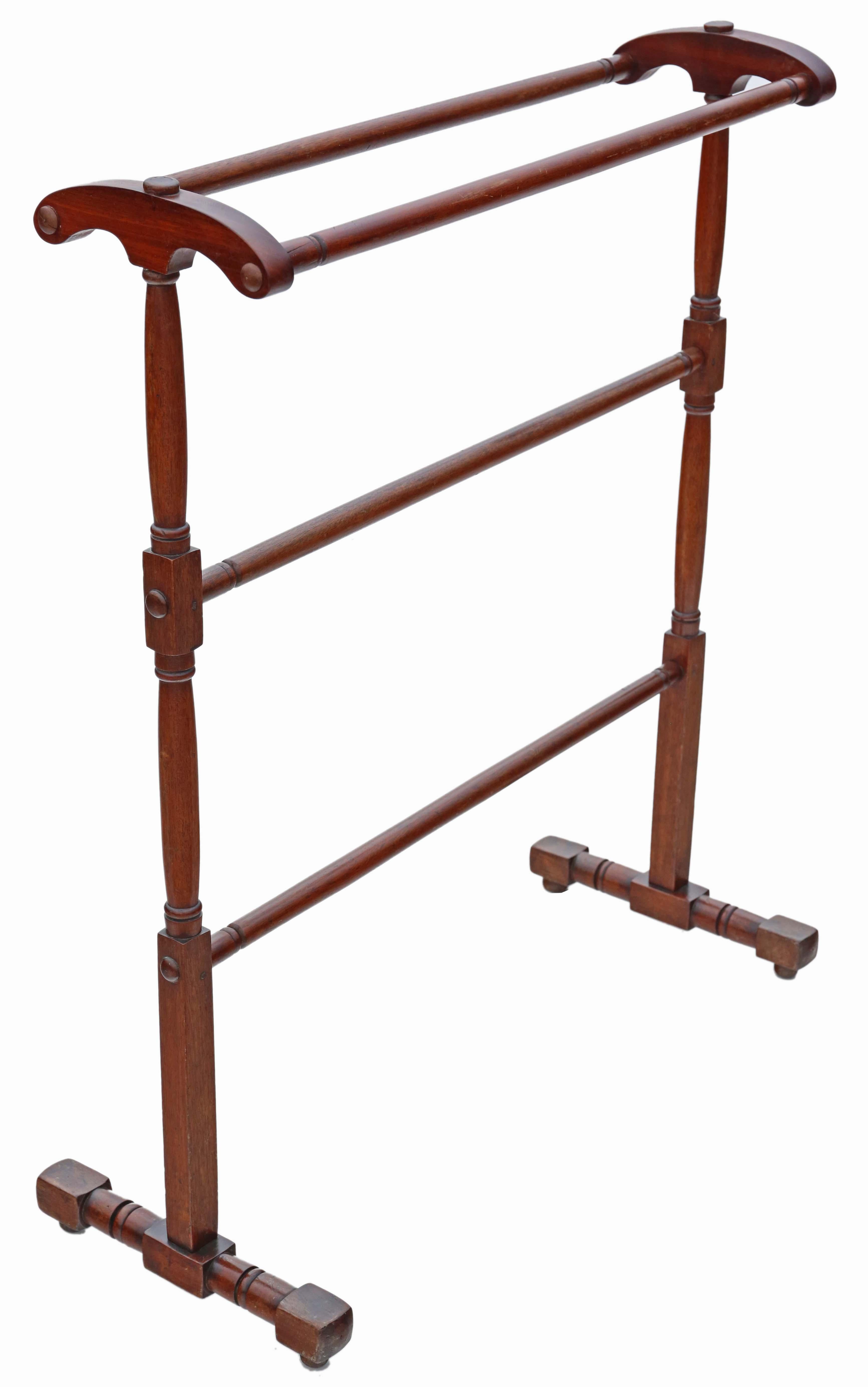 Antique quality Edwardian C1910 inlaid mahogany towel rail stand Art Nouveau.

No loose joints and no woodworm.

Would look amazing in the right location!

Overall maximum dimensions:

68cmW x 30cmD x 82cmH.

In good antique condition with minor