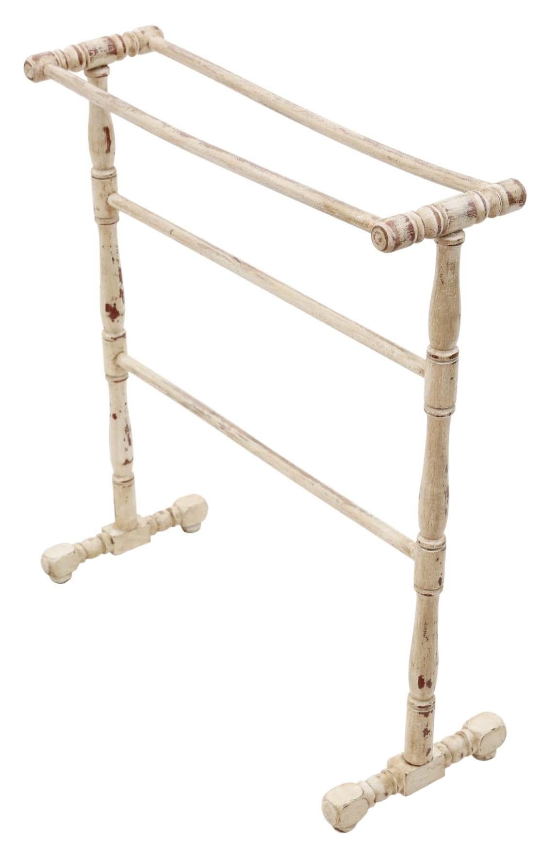 Antique, high-quality circa 1900 painted towel rail stand in Art Nouveau style, boasting a distressed paint finish.

This piece features solid construction with no loose joints and no signs of woodworm.

Sure to make a stunning statement in the
