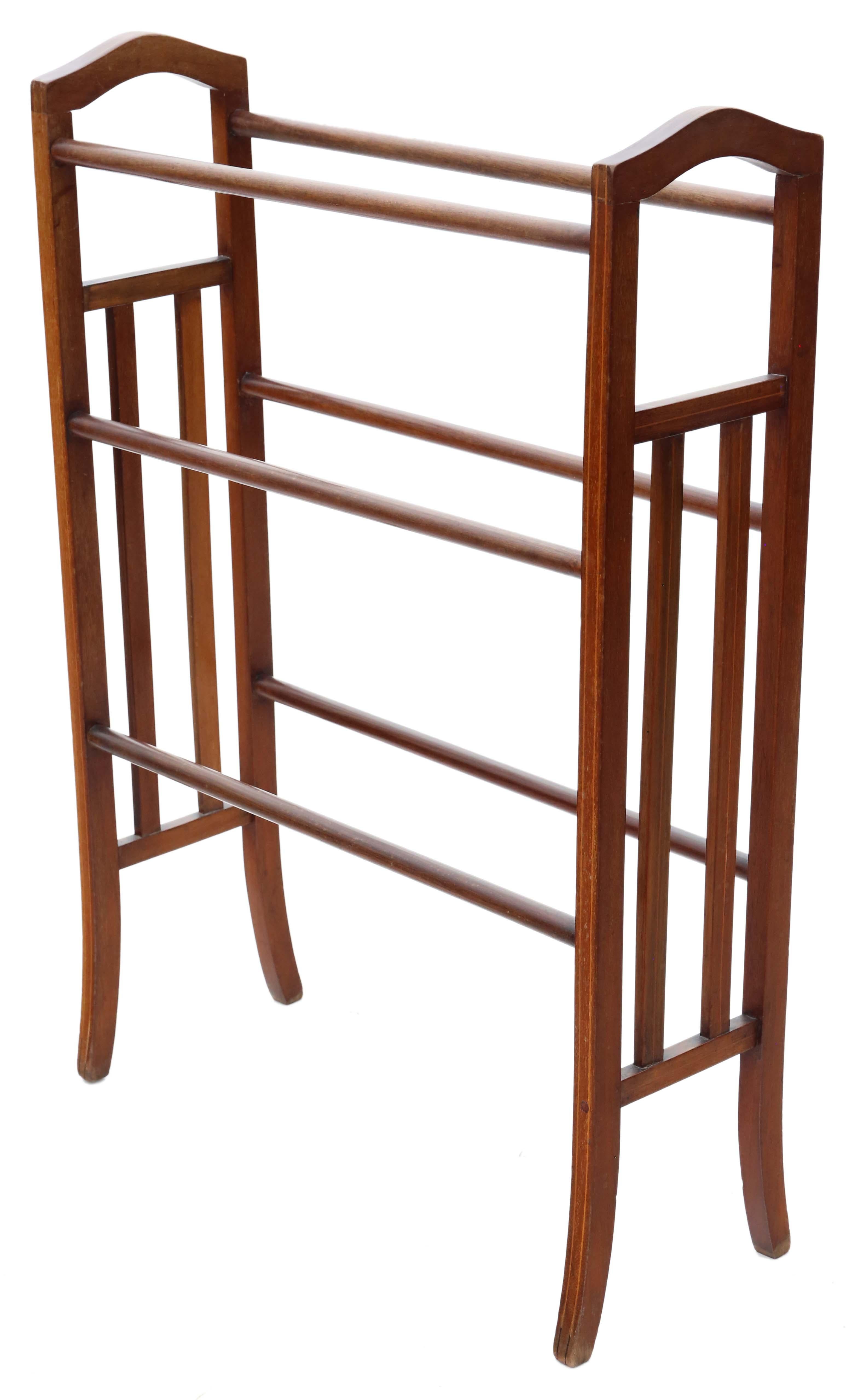 Antique quality C1910 inlaid mahogany towel rail stand Art Nouveau In Good Condition In Wisbech, Cambridgeshire