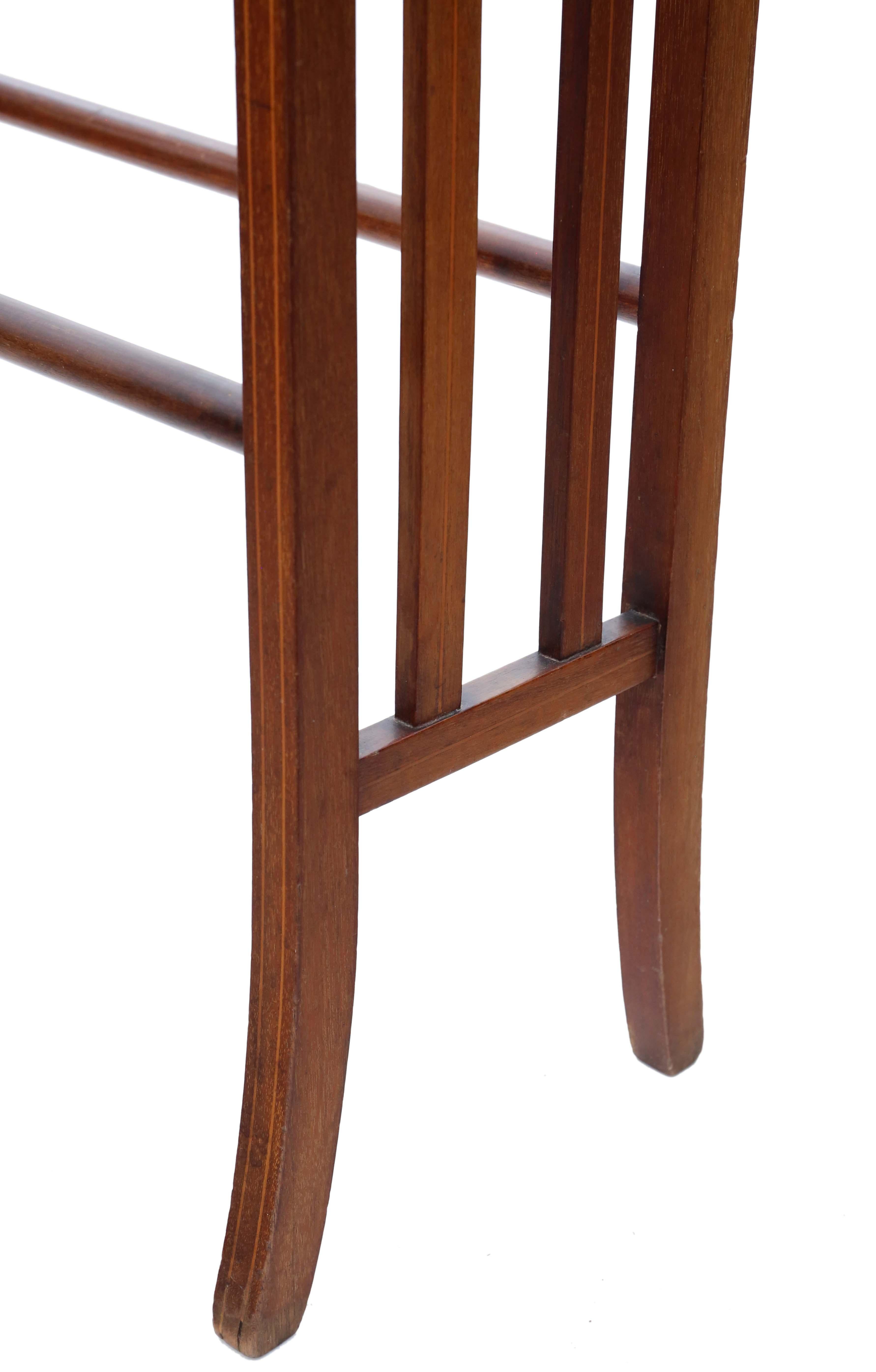 Wood Antique quality C1910 inlaid mahogany towel rail stand Art Nouveau