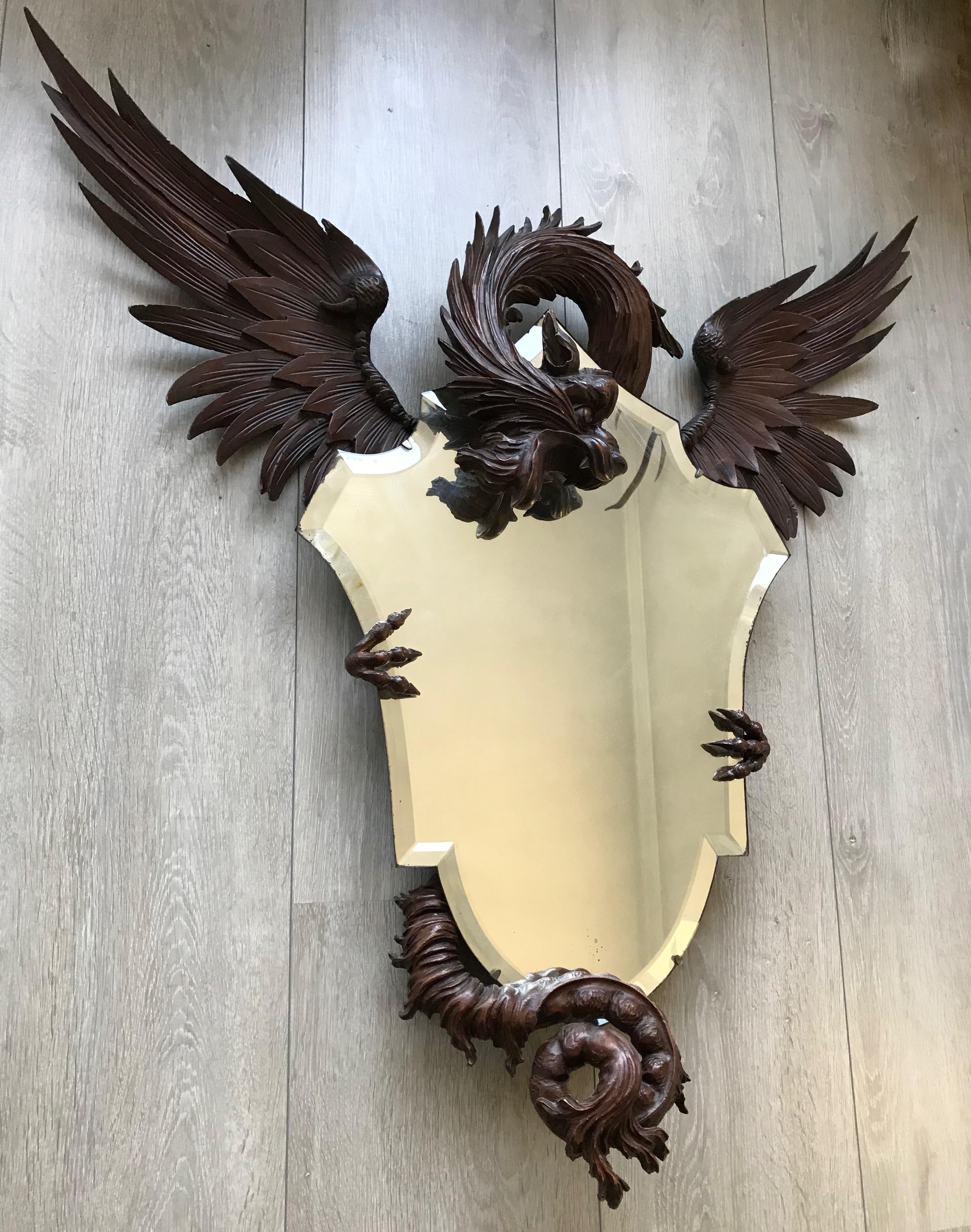 Rare, large and extremely sculptural wall mirror.

If you are appreciative of rare and sculptural antiques then this large French mirror could be exactly what you are looking for. The quality and the patina of this dragon sculpture frame is second