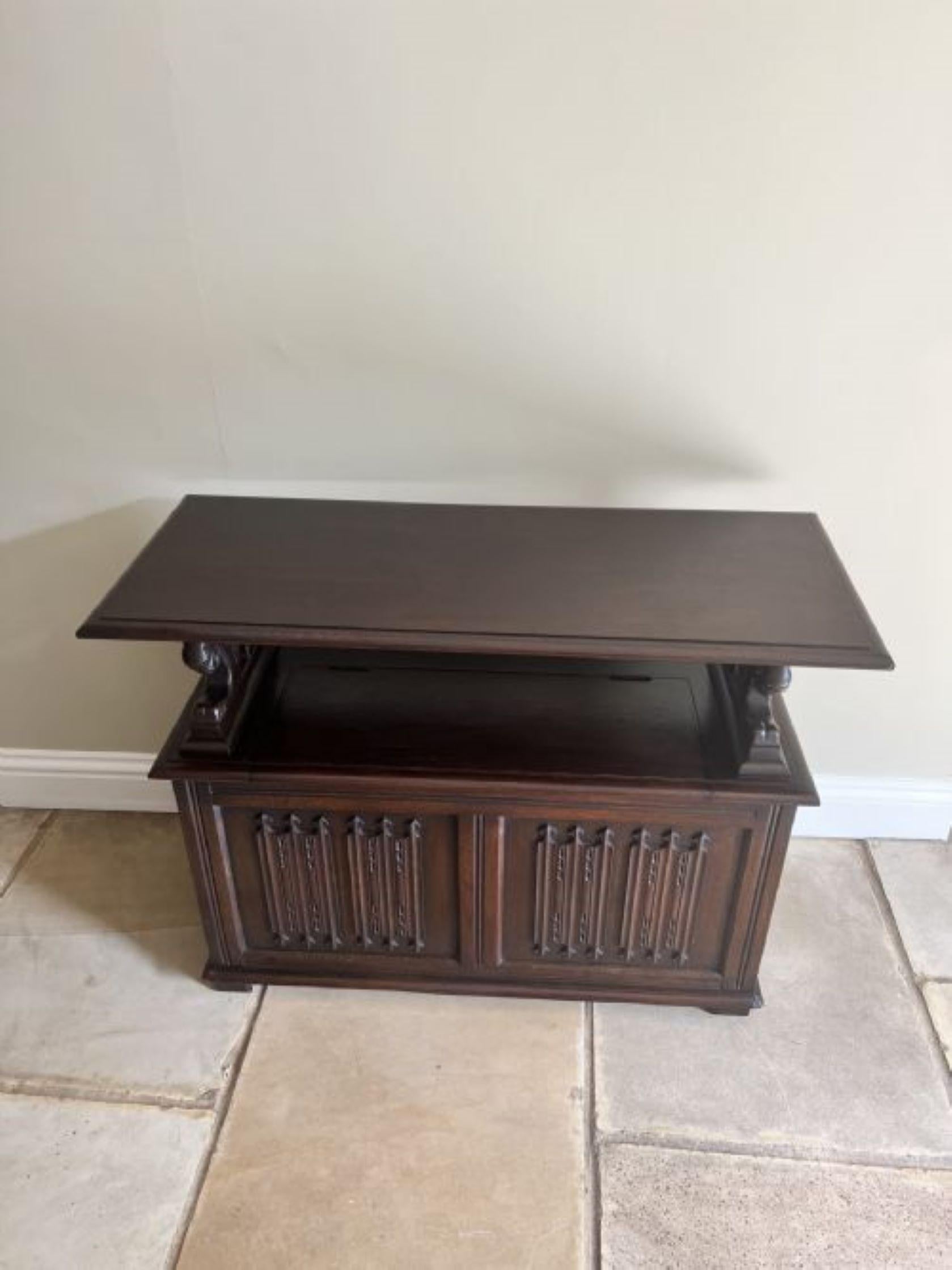 Antique quality carved oak monks bench For Sale 1