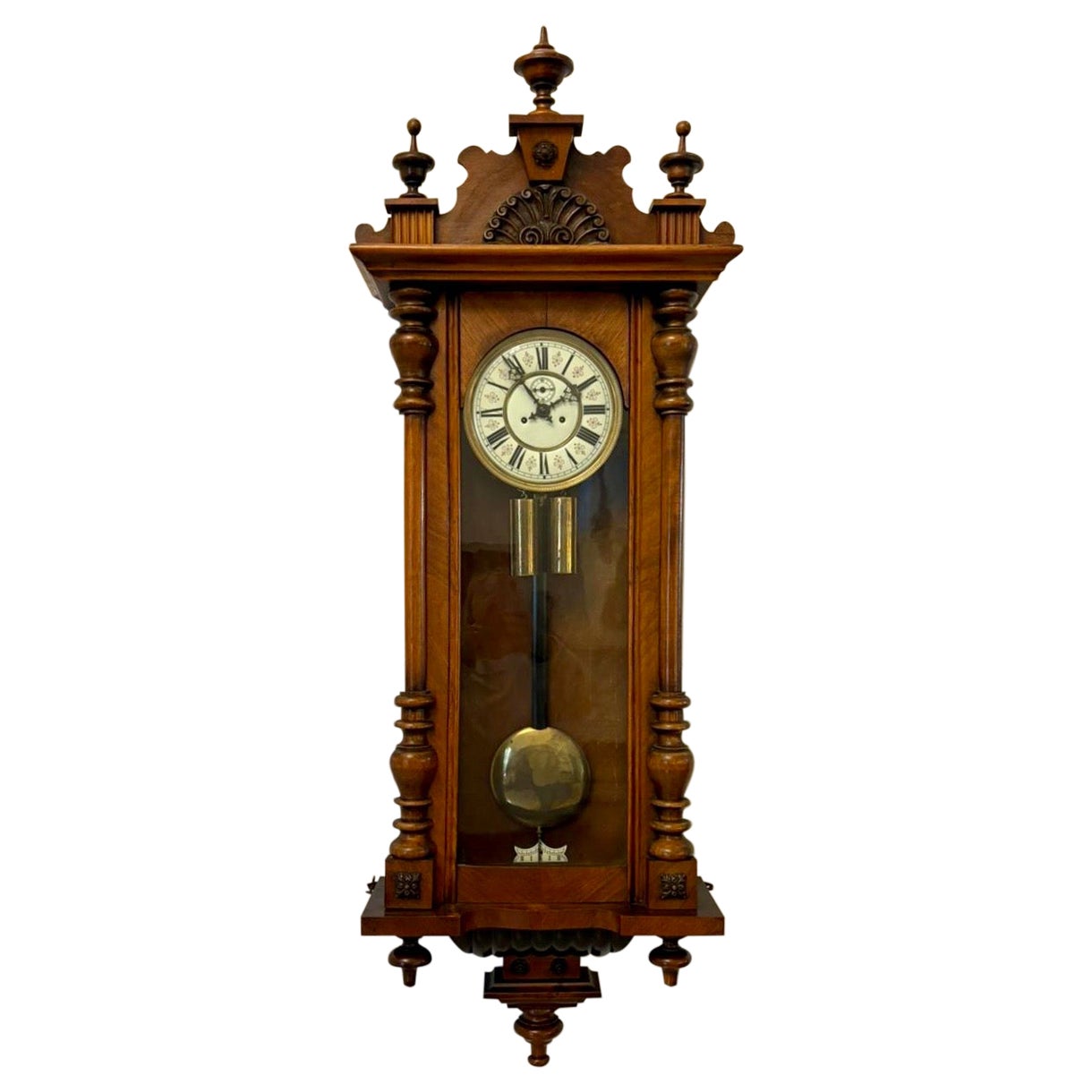 Antique Quality Carved Walnut Vienna Regulator Striking Wall Clock For Sale