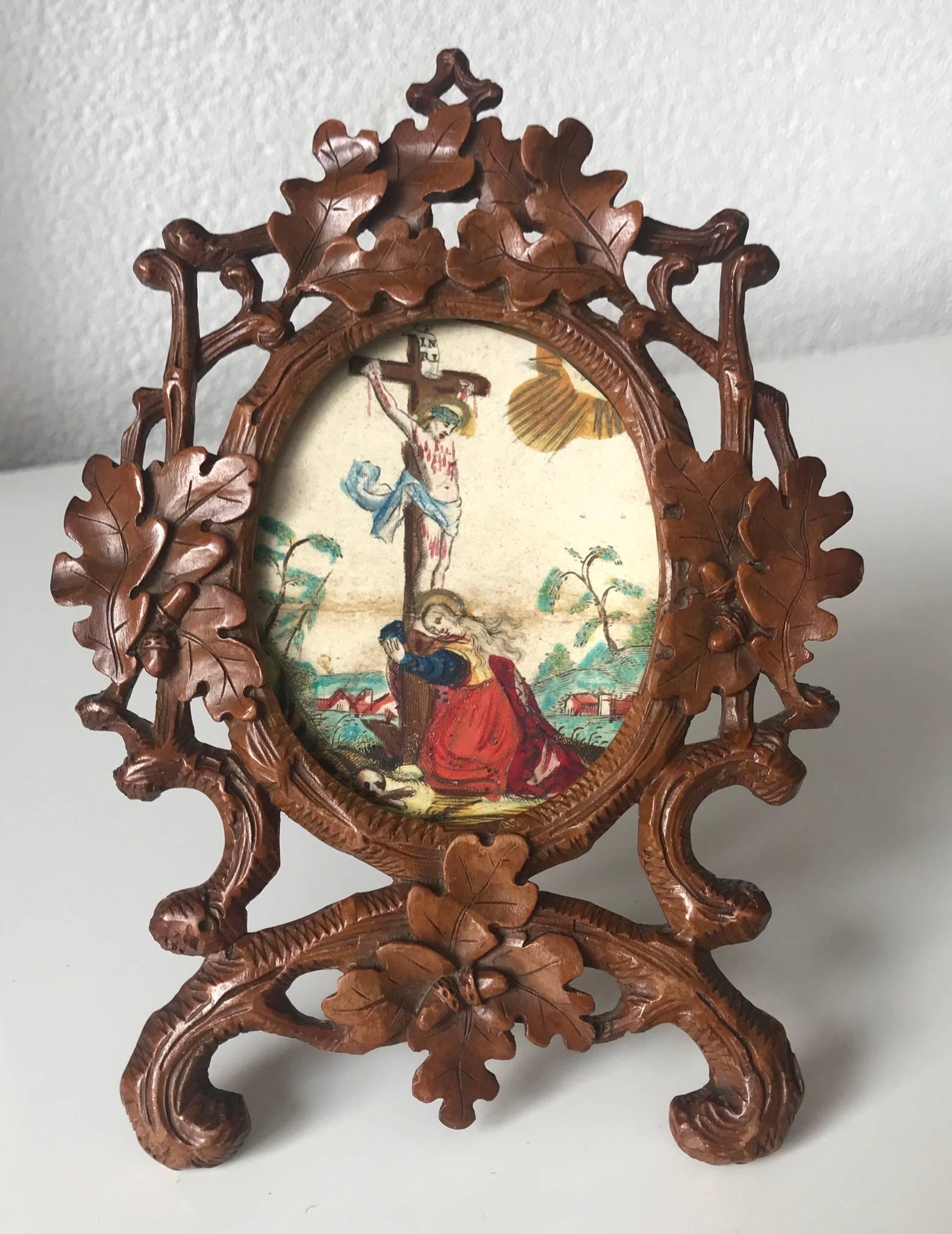 Antique Quality Carved Wooden Black Forest Miniature Table Picture Frame / Easel 4