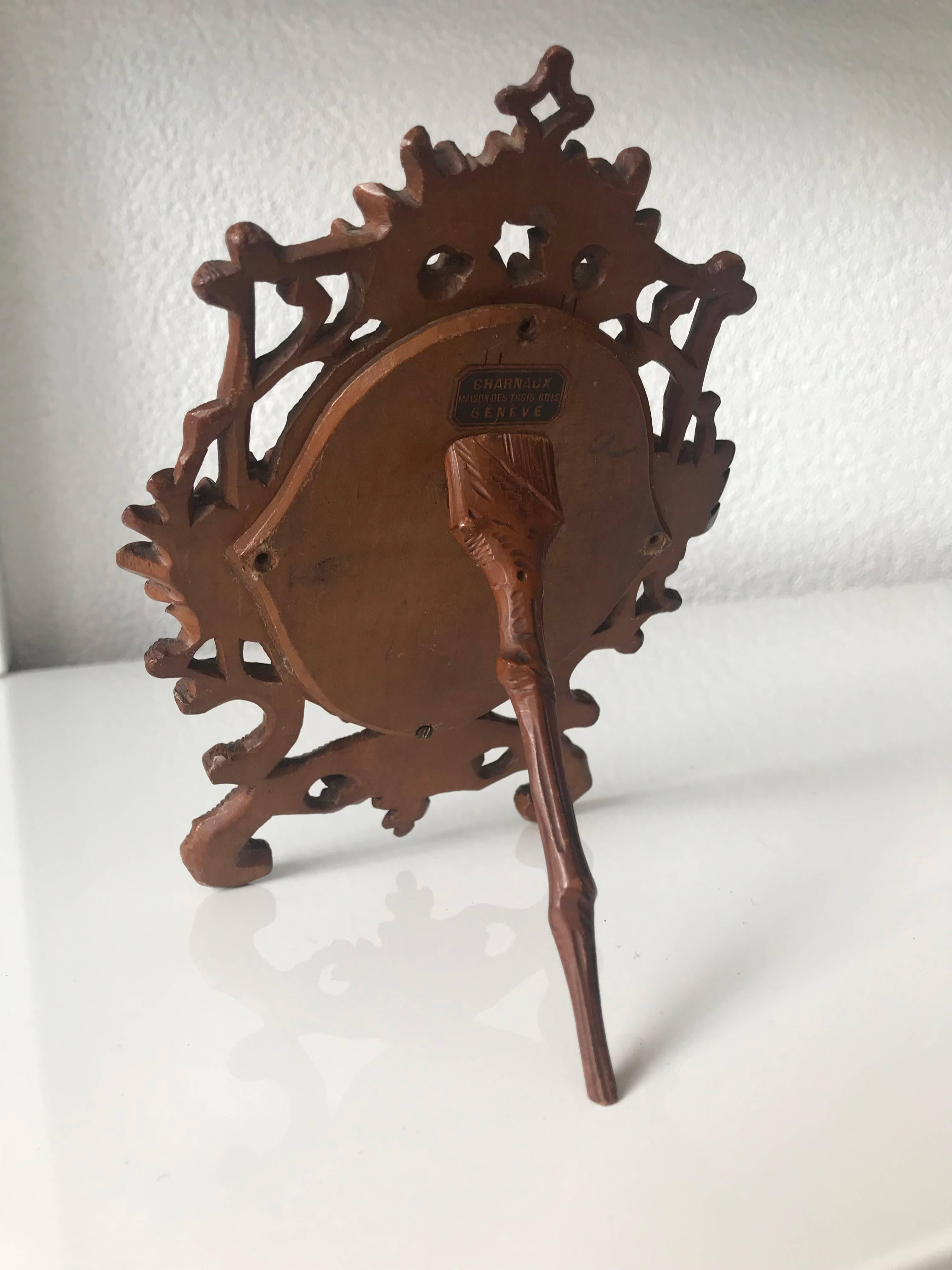 Hand-Carved Antique Quality Carved Wooden Black Forest Miniature Table Picture Frame / Easel