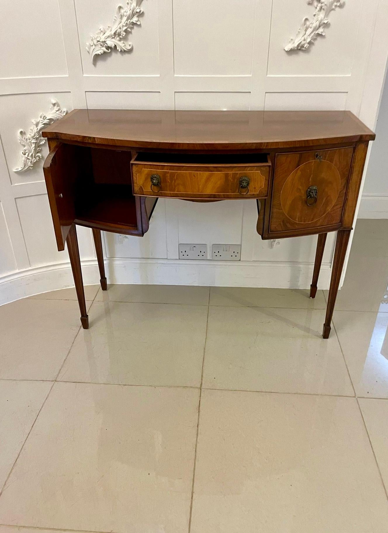 Antique Quality Figured Mahogany Bow Fronted Sideboard For Sale 5