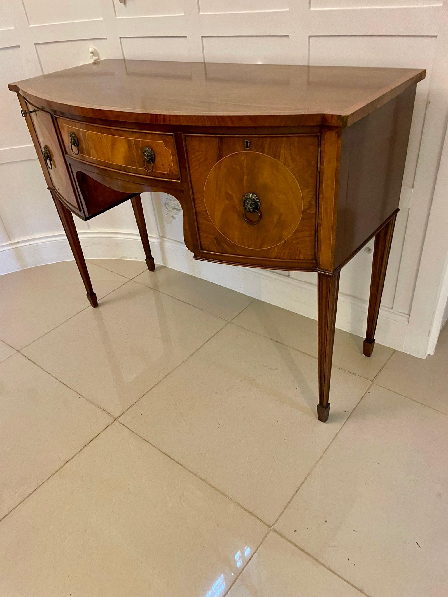 Antique Quality Figured Mahogany Bow Fronted Sideboard For Sale 6
