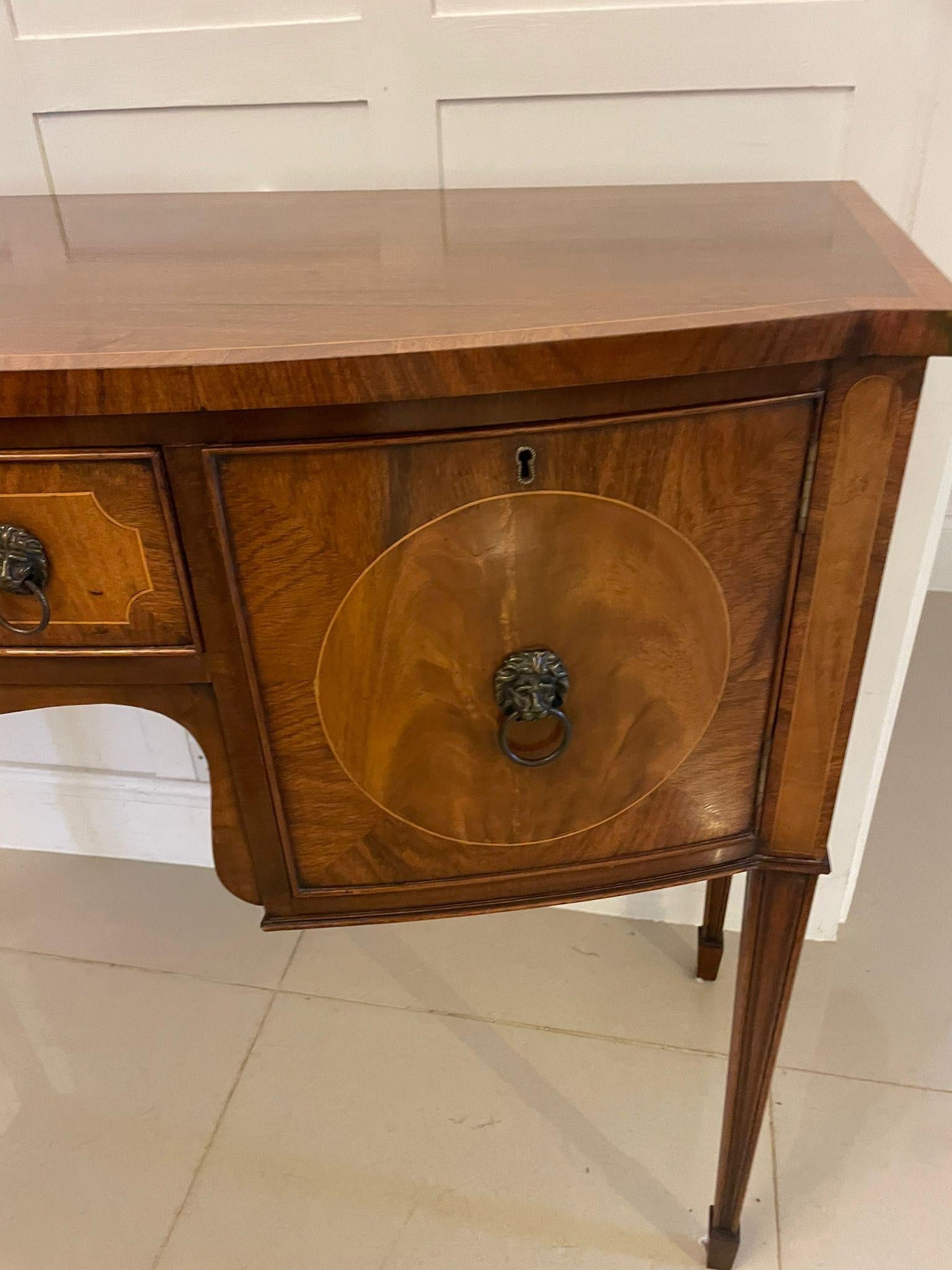 Antique Quality Figured Mahogany Bow Fronted Sideboard For Sale 9