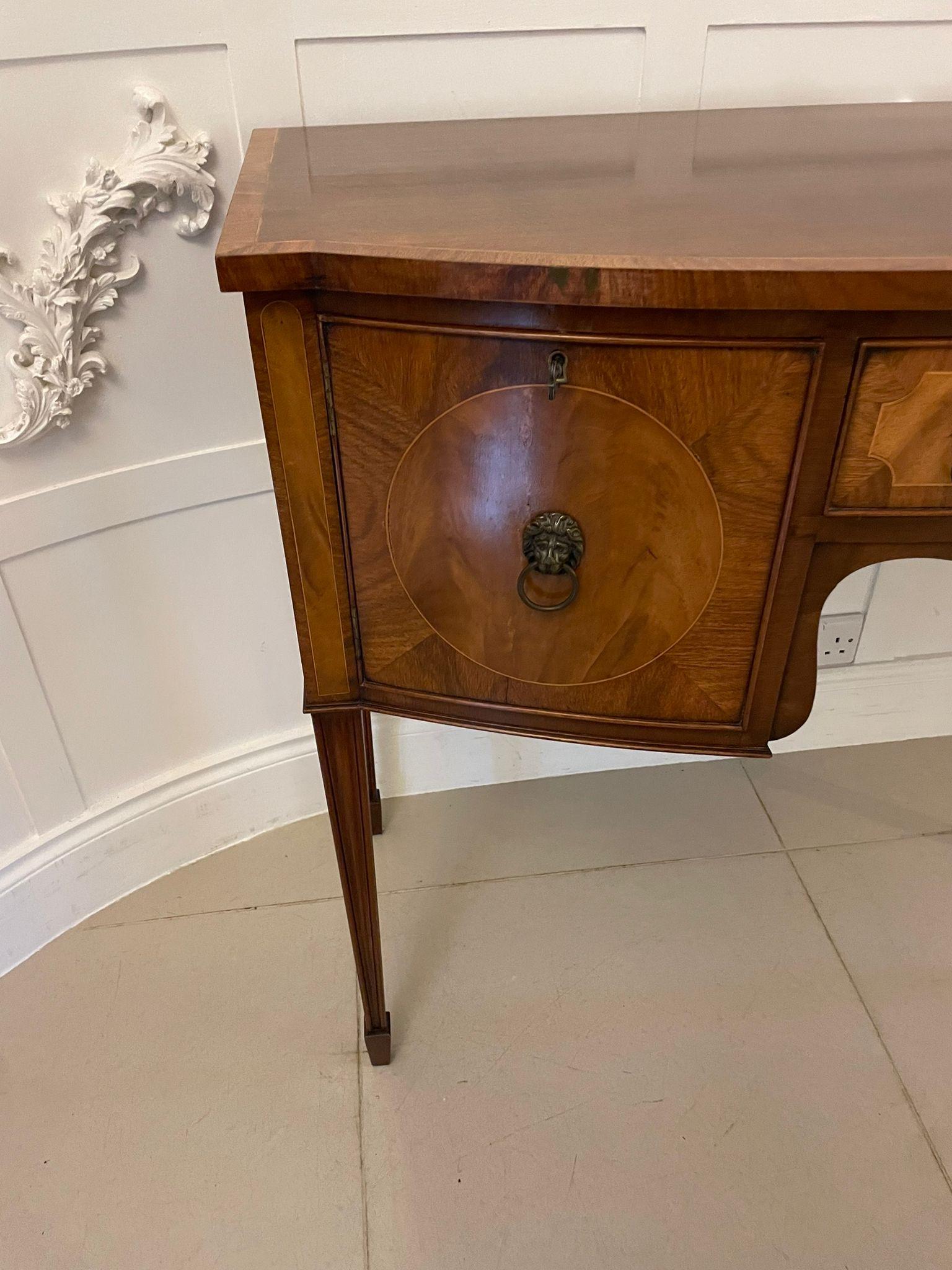 Antique Quality Figured Mahogany Bow Fronted Sideboard For Sale 10