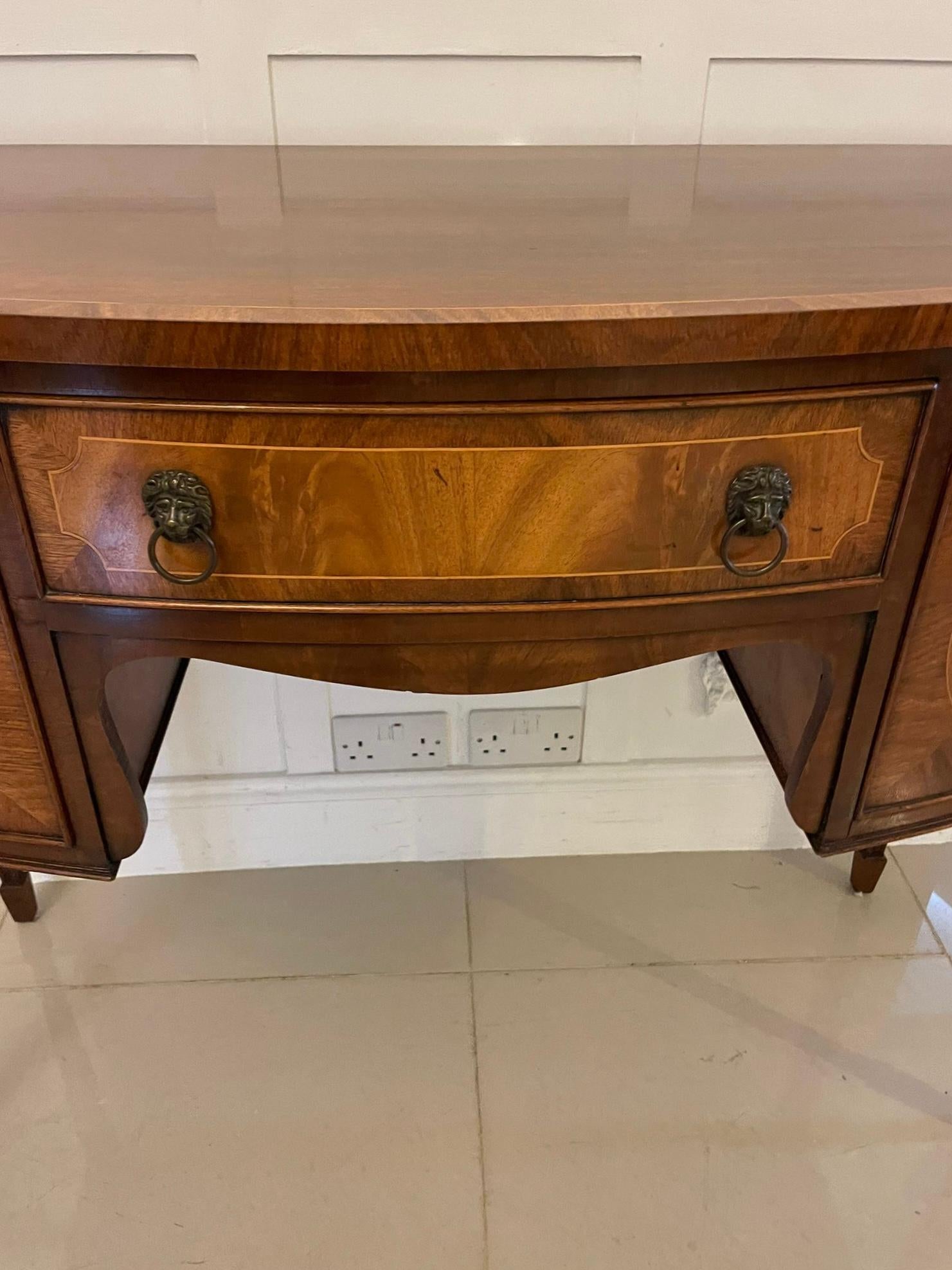 20th Century Antique Quality Figured Mahogany Bow Fronted Sideboard For Sale