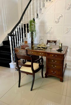 Antique Quality Figured Mahogany Free Standing Partners Desk