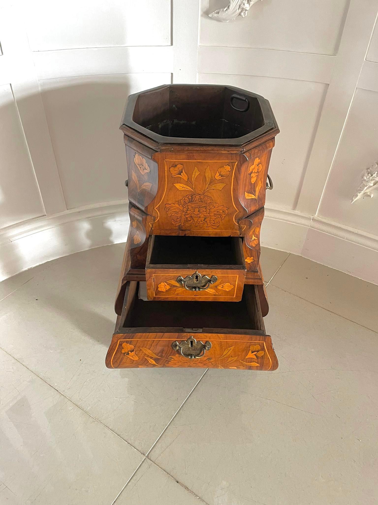 Antique Quality Floral Marquetry Burr Walnut Freestanding Champagne/Wine Cooler For Sale 5