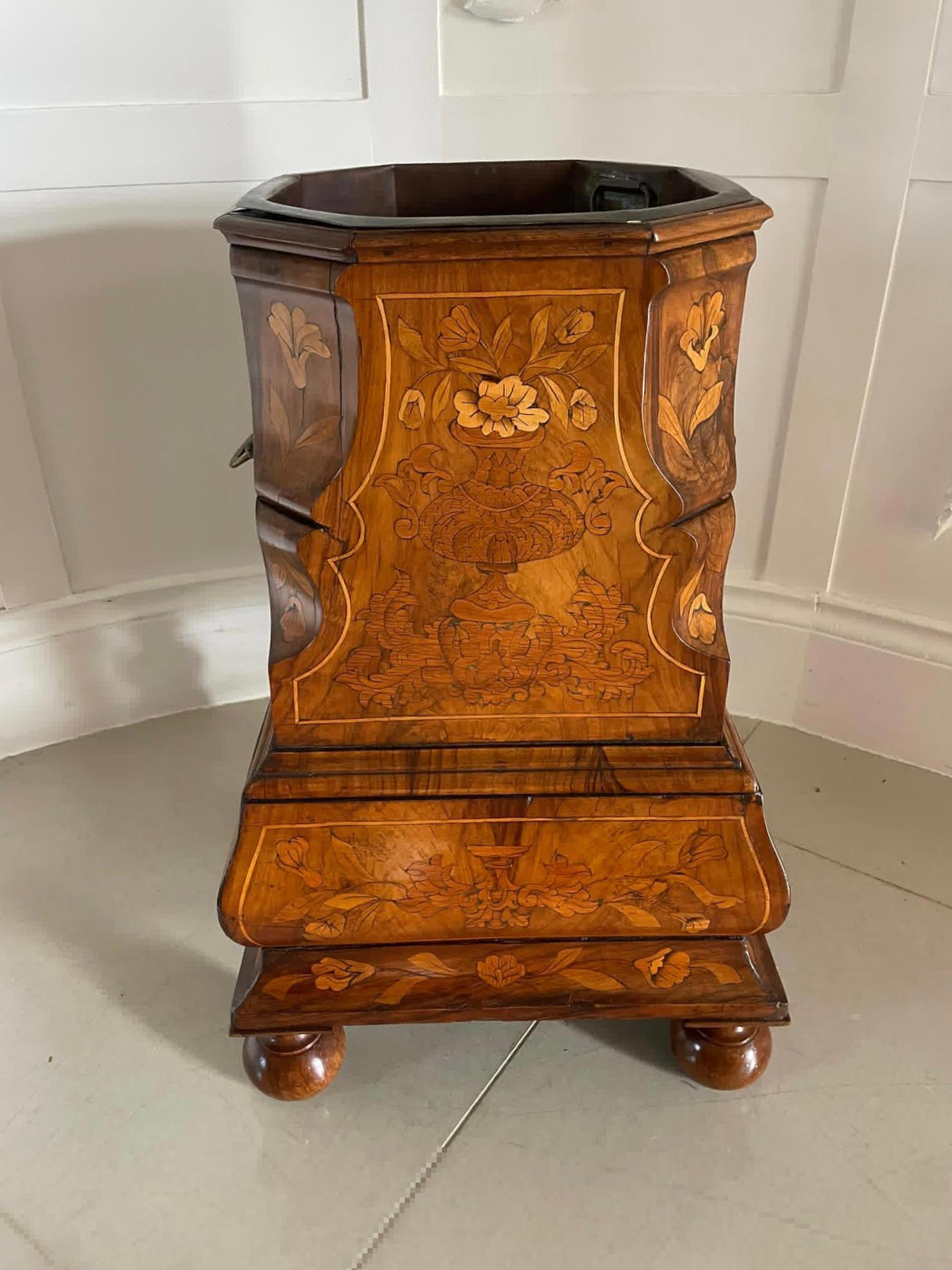 Antique Quality Floral Marquetry Burr Walnut Freestanding Champagne/Wine Cooler For Sale 2