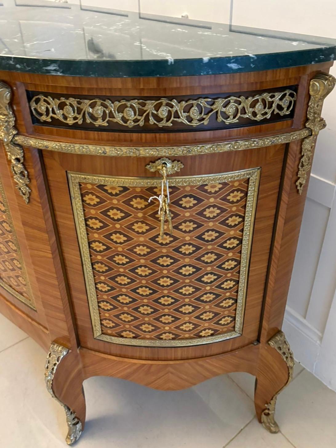 Antique Quality French Kingwood Marquetry and Parquetry Marble Top Sideboard For Sale 4