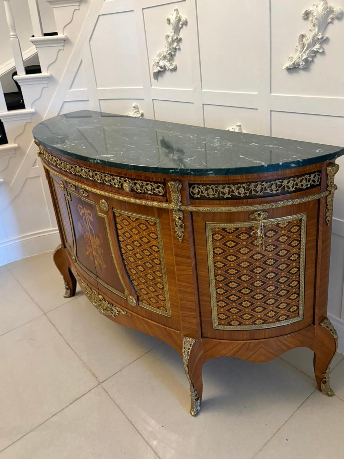 Antique Quality French Kingwood Marquetry and Parquetry Marble Top Sideboard For Sale 6