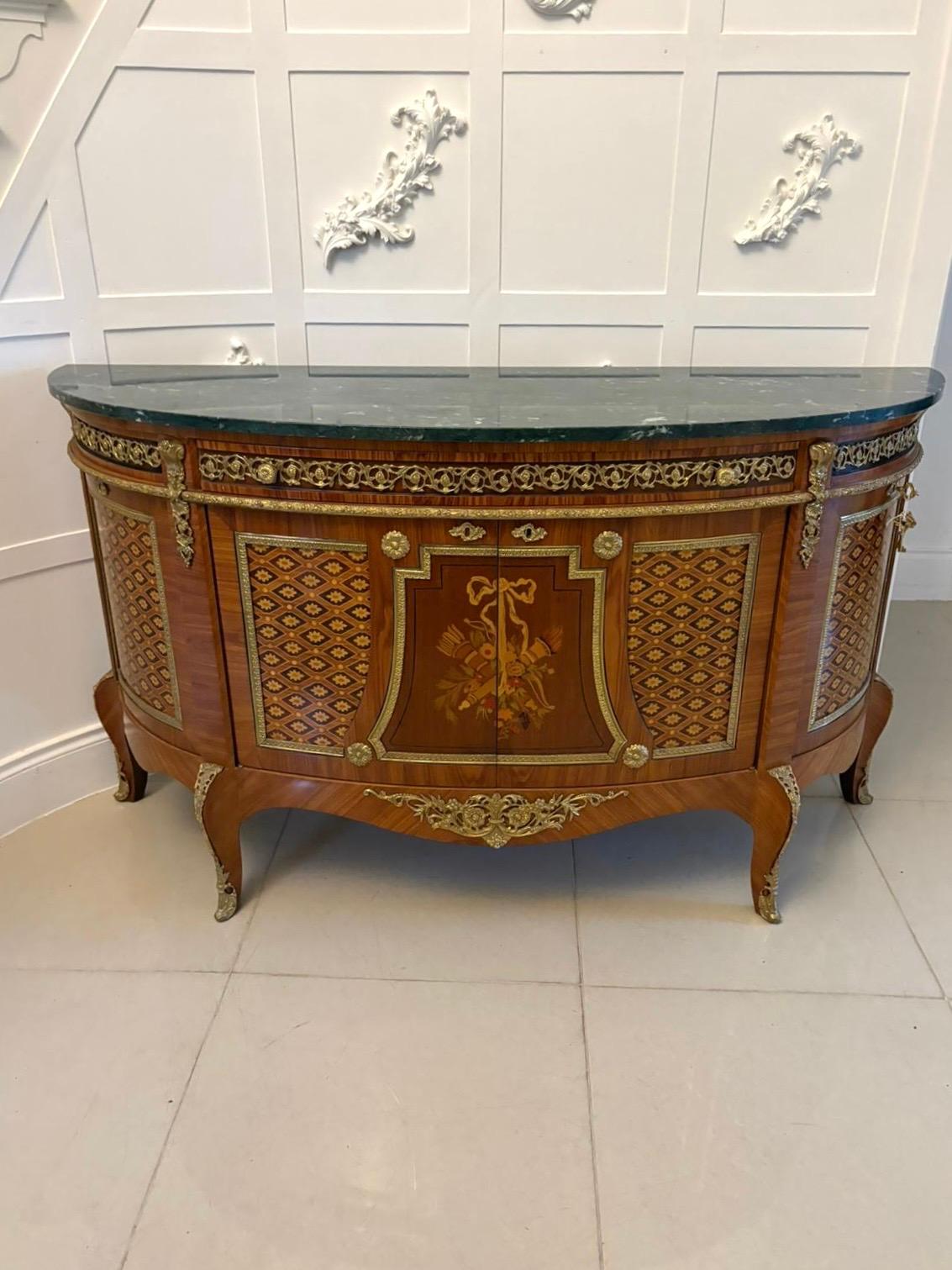 Antique Quality French Kingwood Marquetry and Parquetry Marble Top Sideboard For Sale 7