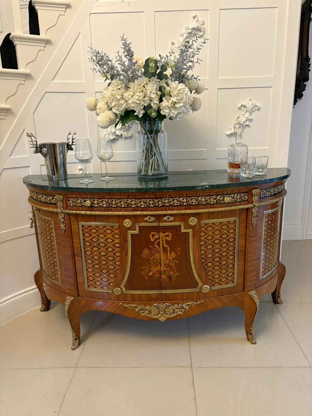 Antique Quality French Kingwood Marquetry and Parquetry Marble Top Sideboard For Sale 8