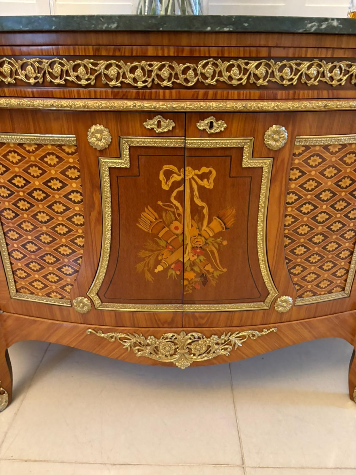 Inlay Antique Quality French Kingwood Marquetry and Parquetry Marble Top Sideboard For Sale