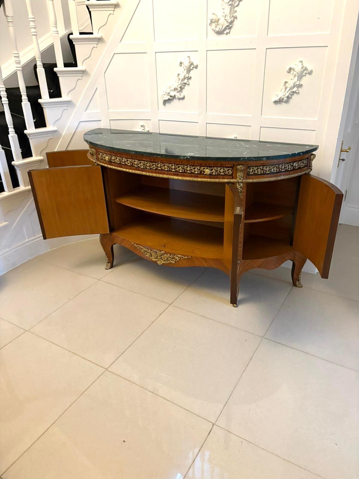 Antique Quality French Kingwood Marquetry and Parquetry Marble Top Sideboard For Sale 1