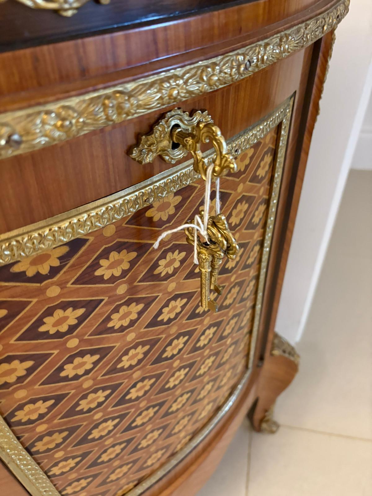 Antique Quality French Kingwood Marquetry and Parquetry Marble Top Sideboard For Sale 2