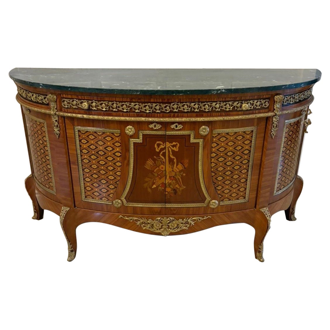 Antike Qualität Französisch Kingwood Marqueterie und Parkett Marmorplatte Sideboard