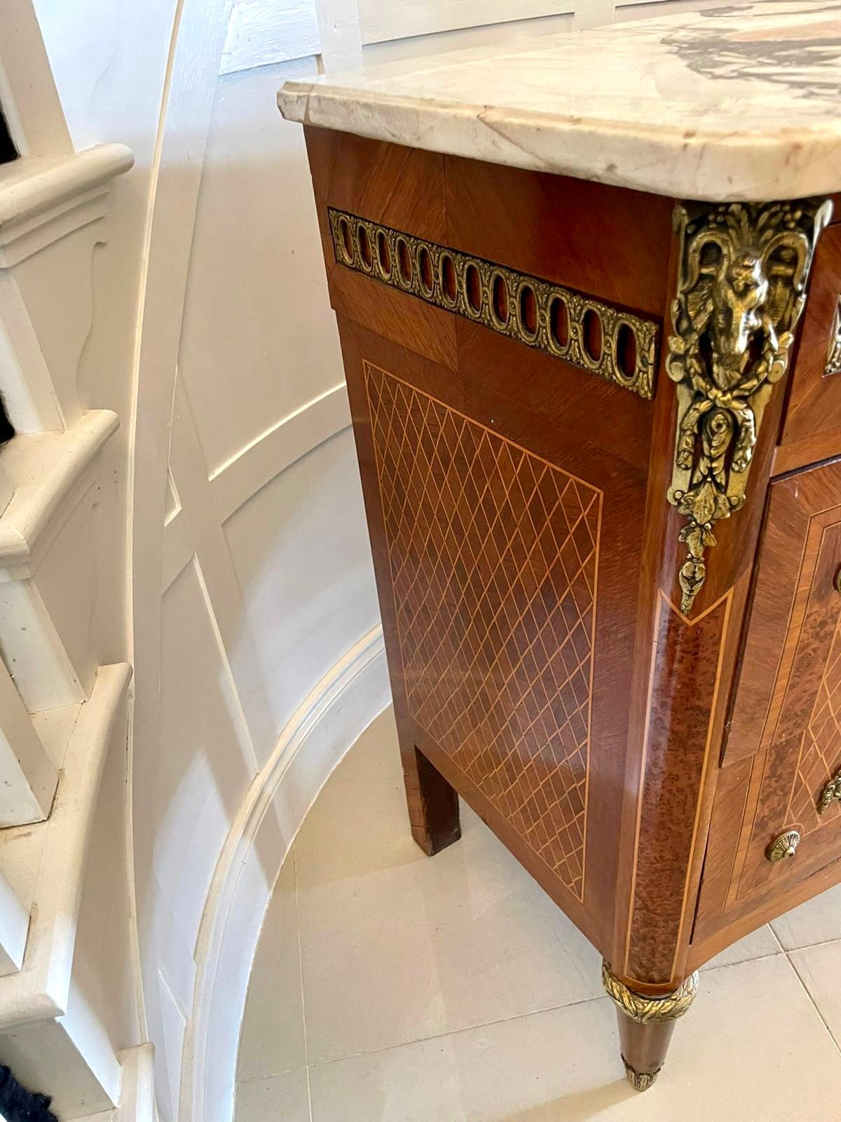 Antique Quality French Kingwood & Marquetry Inlaid Marble Top Chest of Drawers For Sale 11