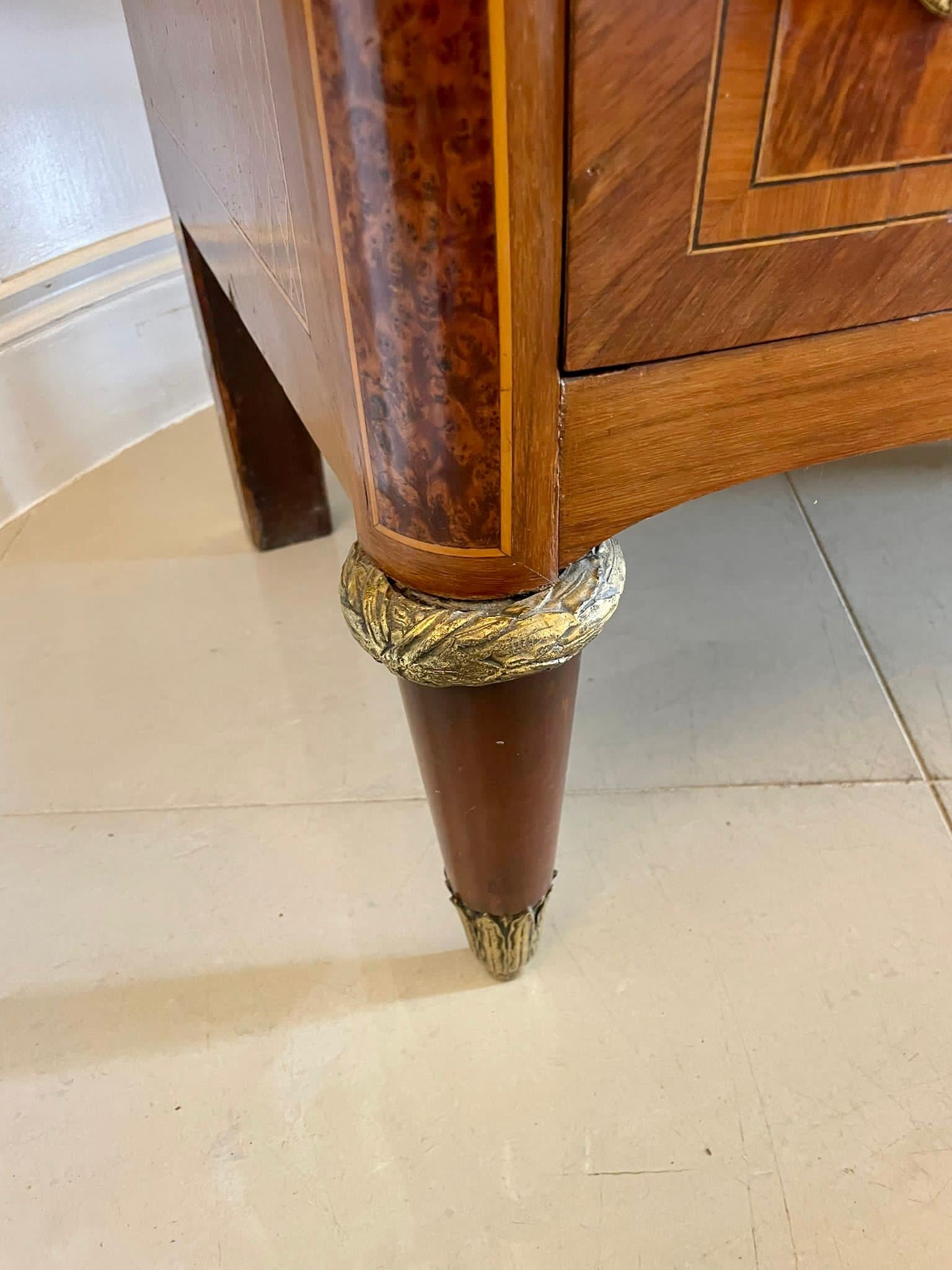 Antique Quality French Kingwood & Marquetry Inlaid Marble Top Chest of Drawers For Sale 12