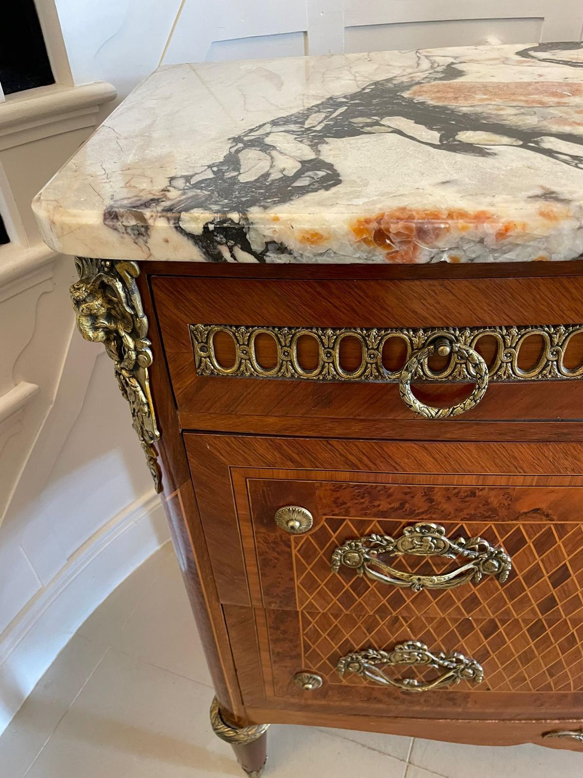 Antique Quality French Kingwood & Marquetry Inlaid Marble Top Chest of Drawers In Good Condition For Sale In Suffolk, GB
