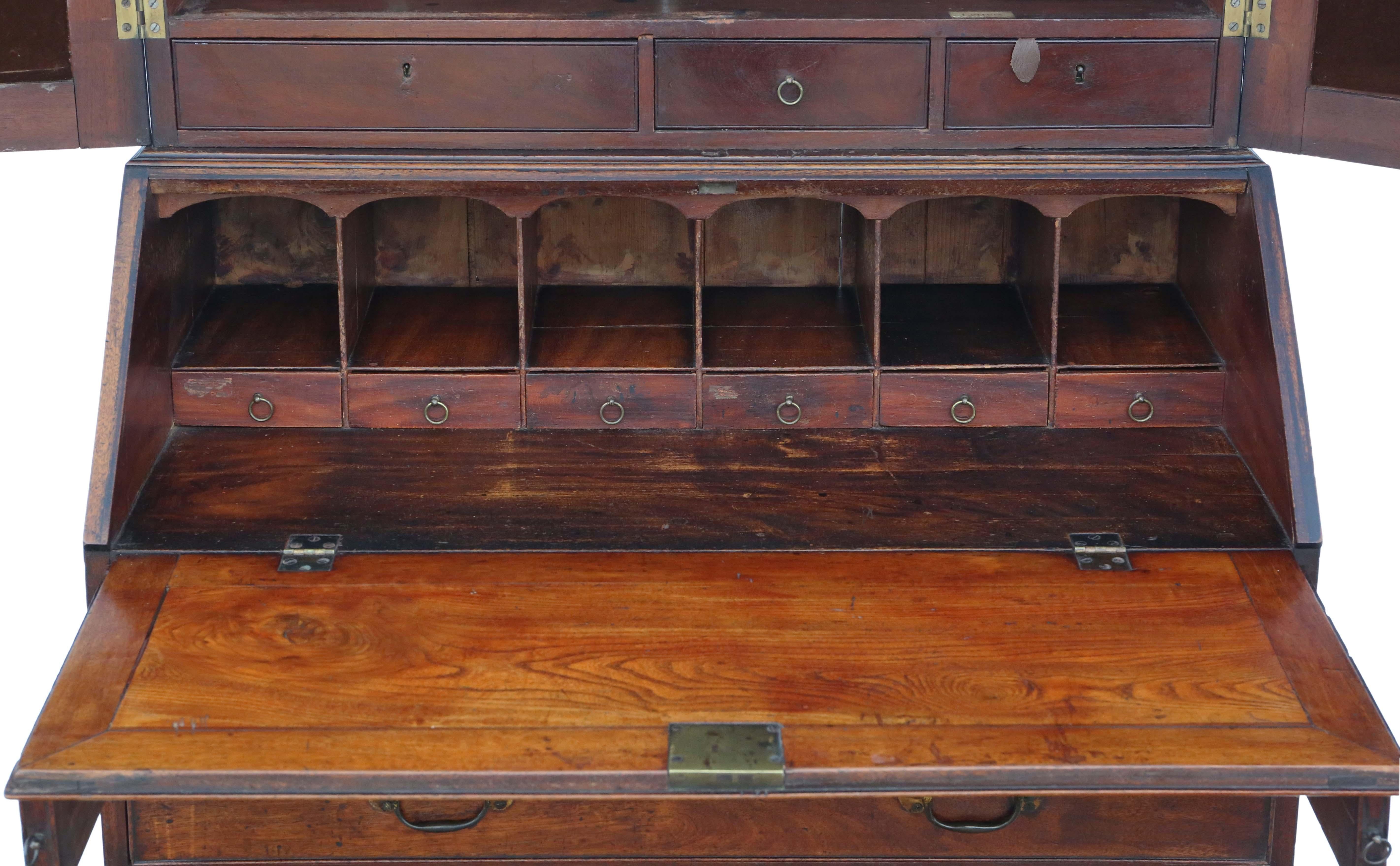 19th Century Antique quality Georgian C1800 yew housekeeper's bureau cupboard bookcase For Sale