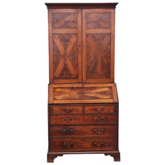 Antique quality Georgian C1800 yew housekeeper's bureau cupboard bookcase