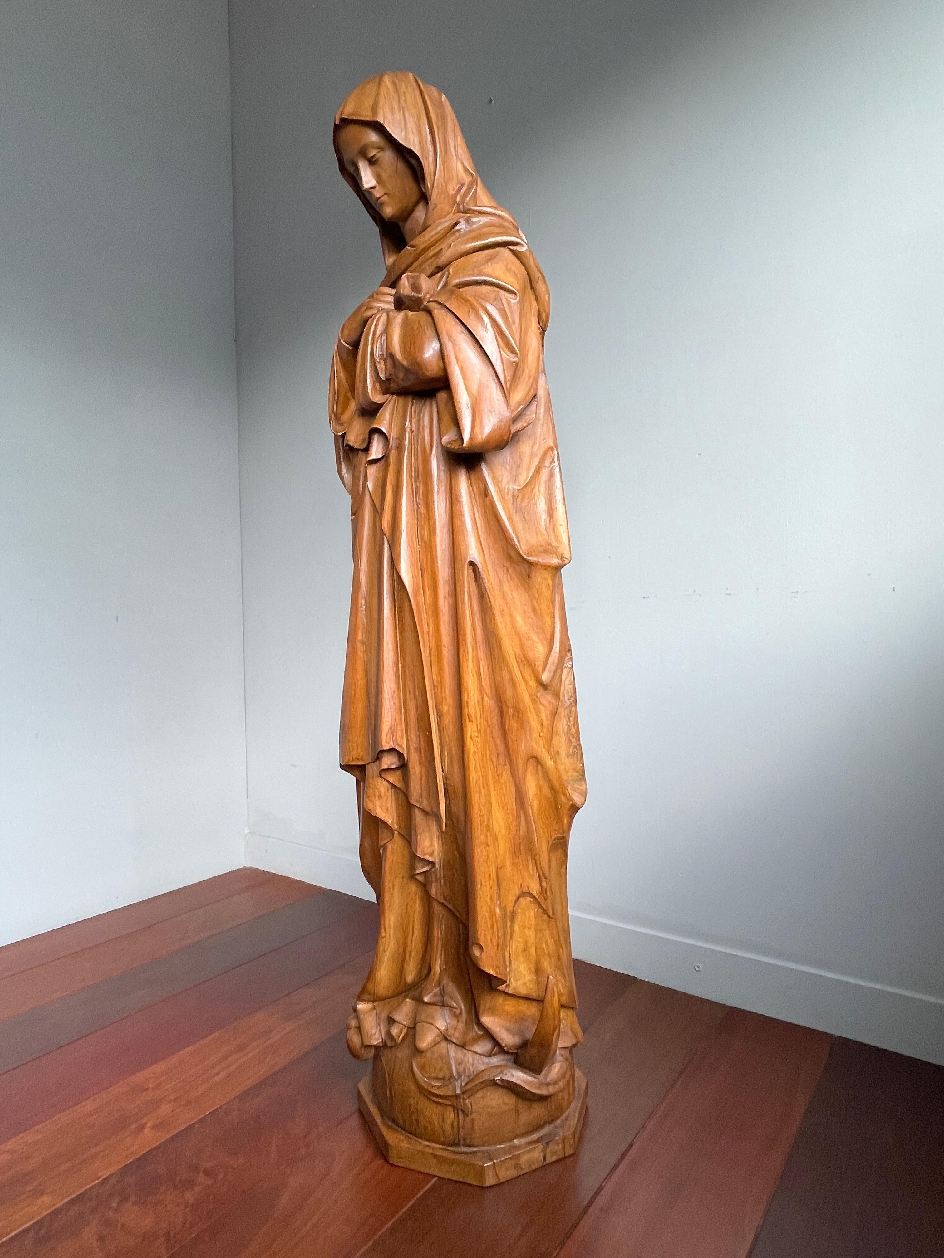 19th Century Antique Quality Hand Carved Life-Size Statue of Mother Mary Crushing The Serpent