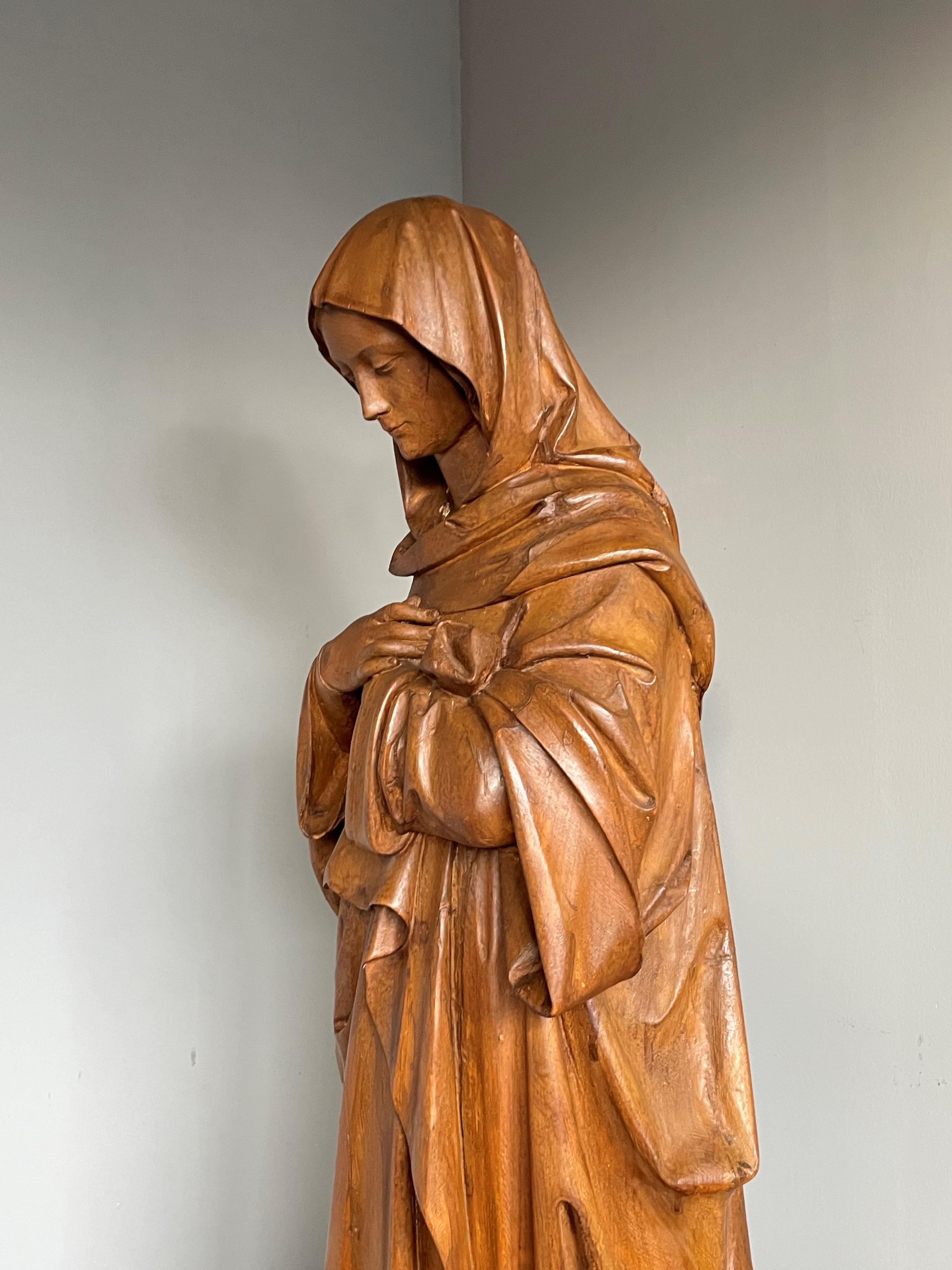 Wood Antique Quality Hand Carved Life-Size Statue of Mother Mary Crushing The Serpent