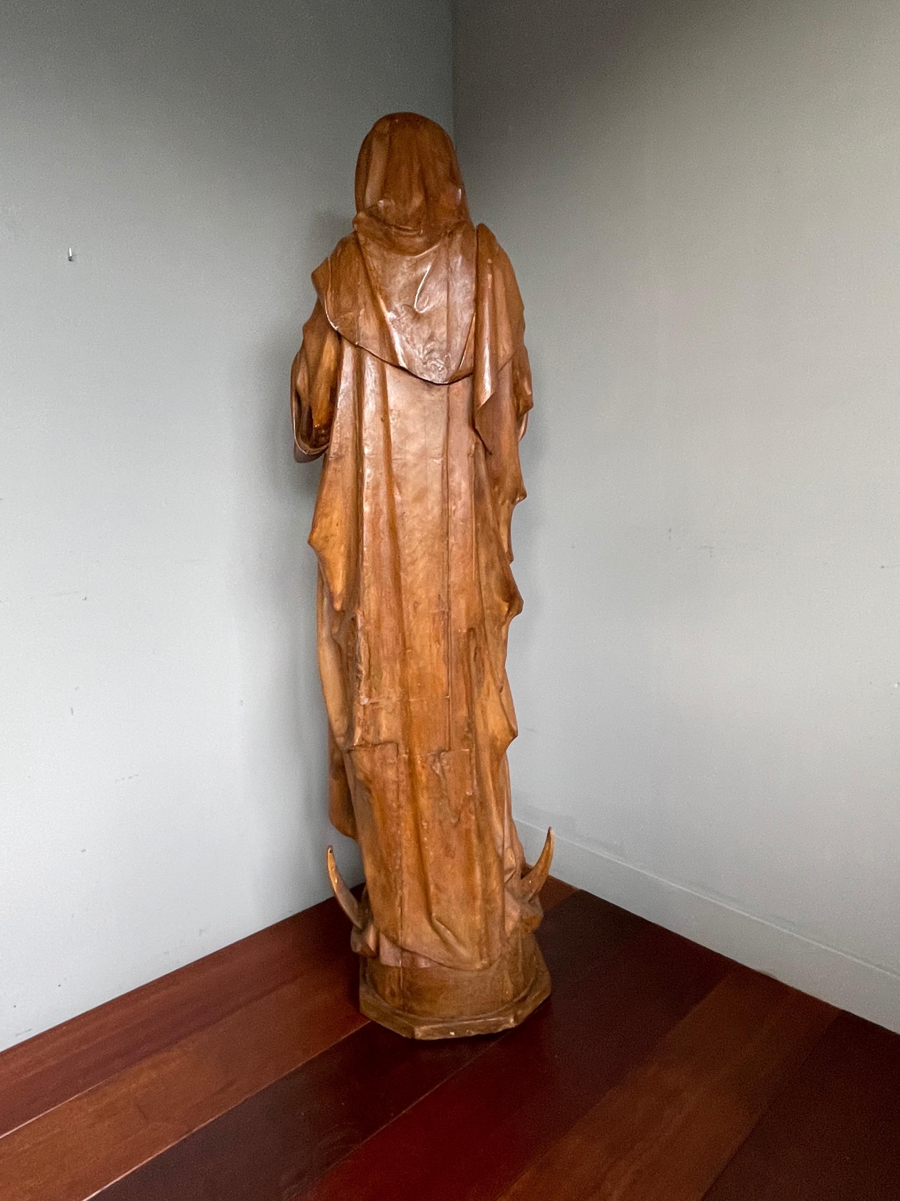 Antique Quality Hand Carved Life-Size Statue of Mother Mary Crushing The Serpent 3