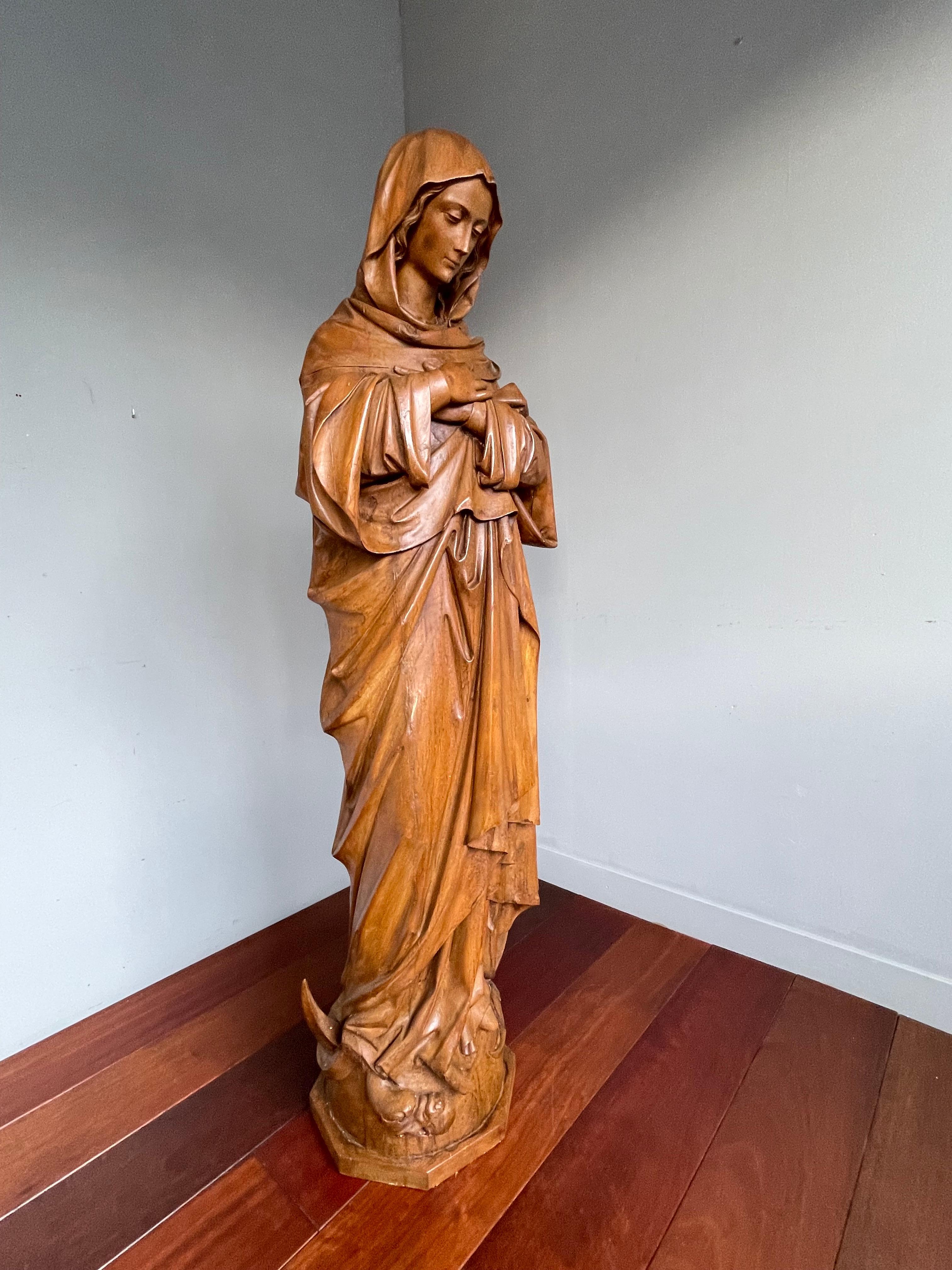 Antique Quality Hand Carved Life-Size Statue of Mother Mary Crushing The Serpent 4