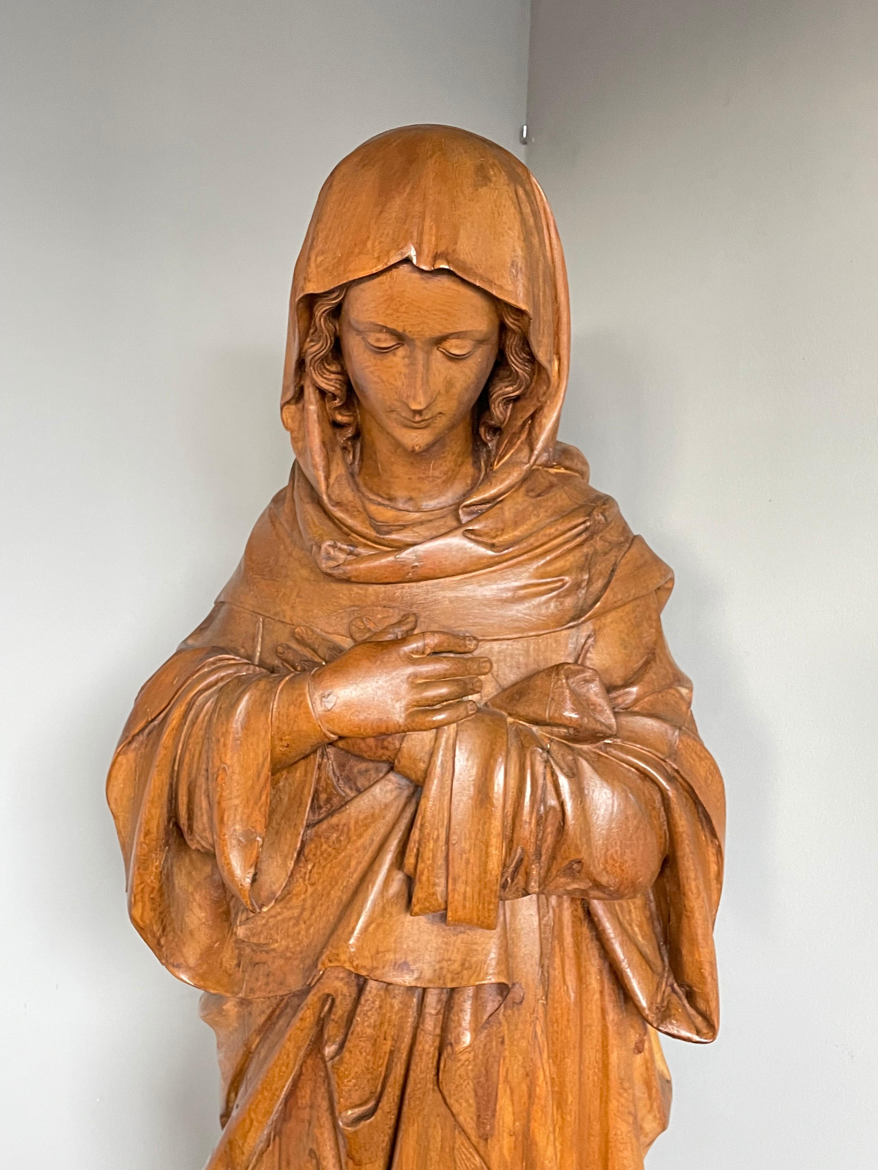 Antique Quality Hand Carved Life-Size Statue of Mother Mary Crushing The Serpent 7