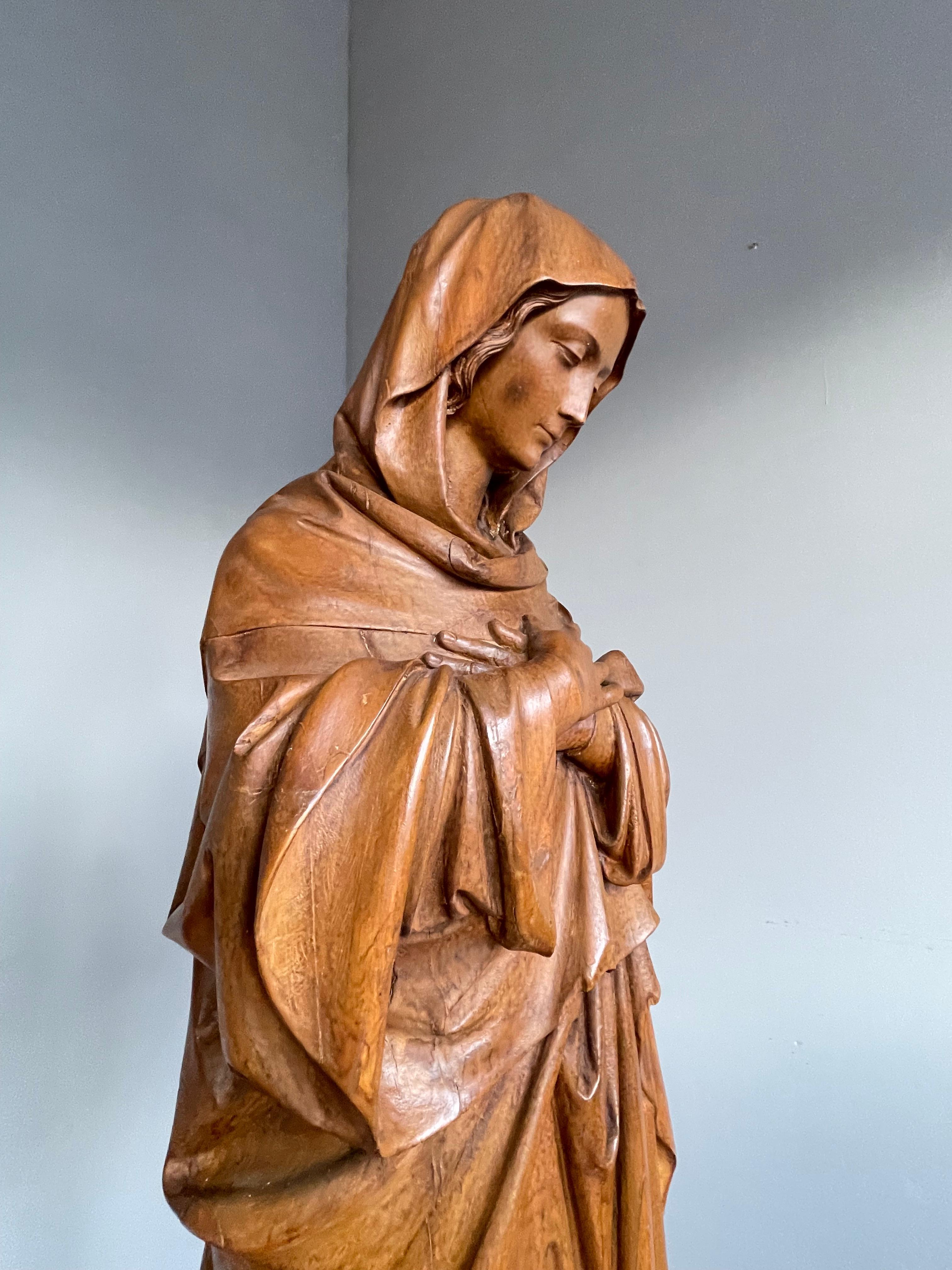 Antique Quality Hand Carved Life-Size Statue of Mother Mary Crushing The Serpent 8