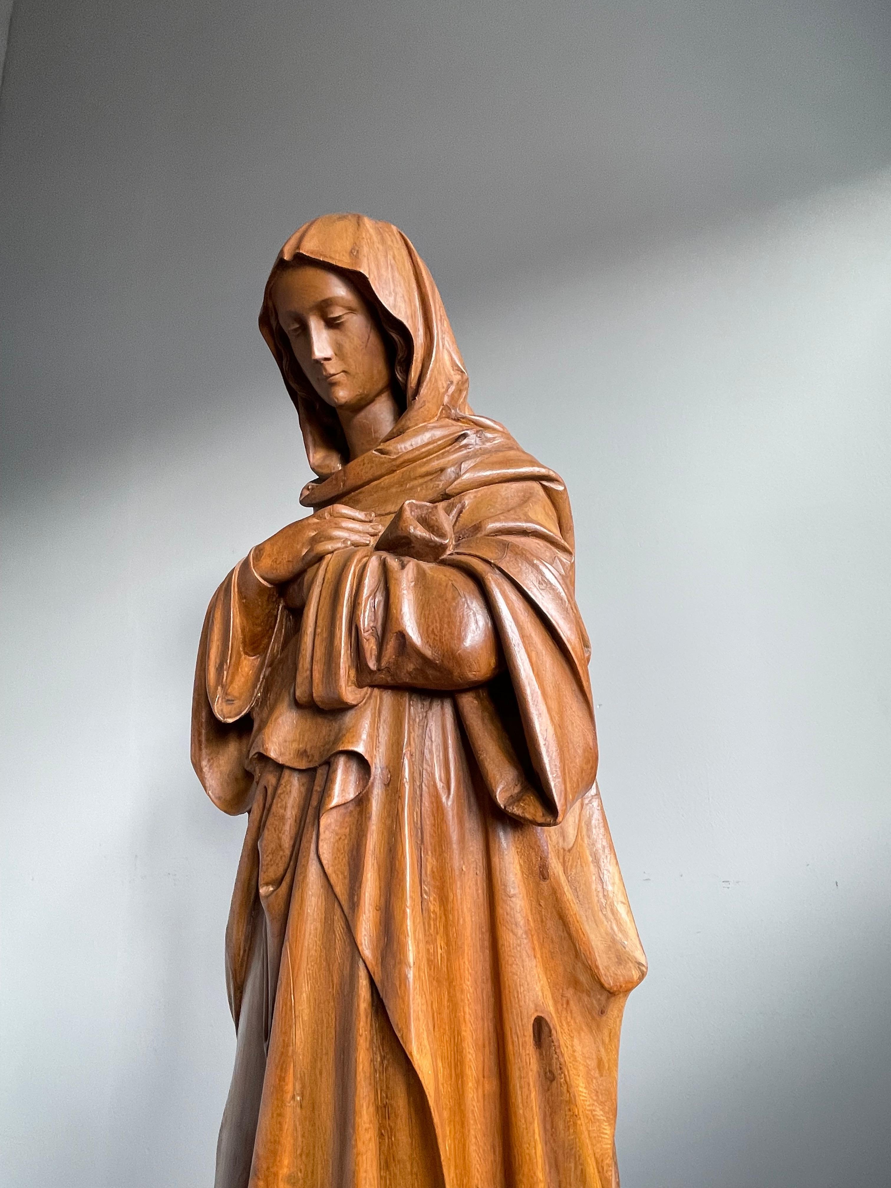 Gothic Revival Antique Quality Hand Carved Life-Size Statue of Mother Mary Crushing The Serpent