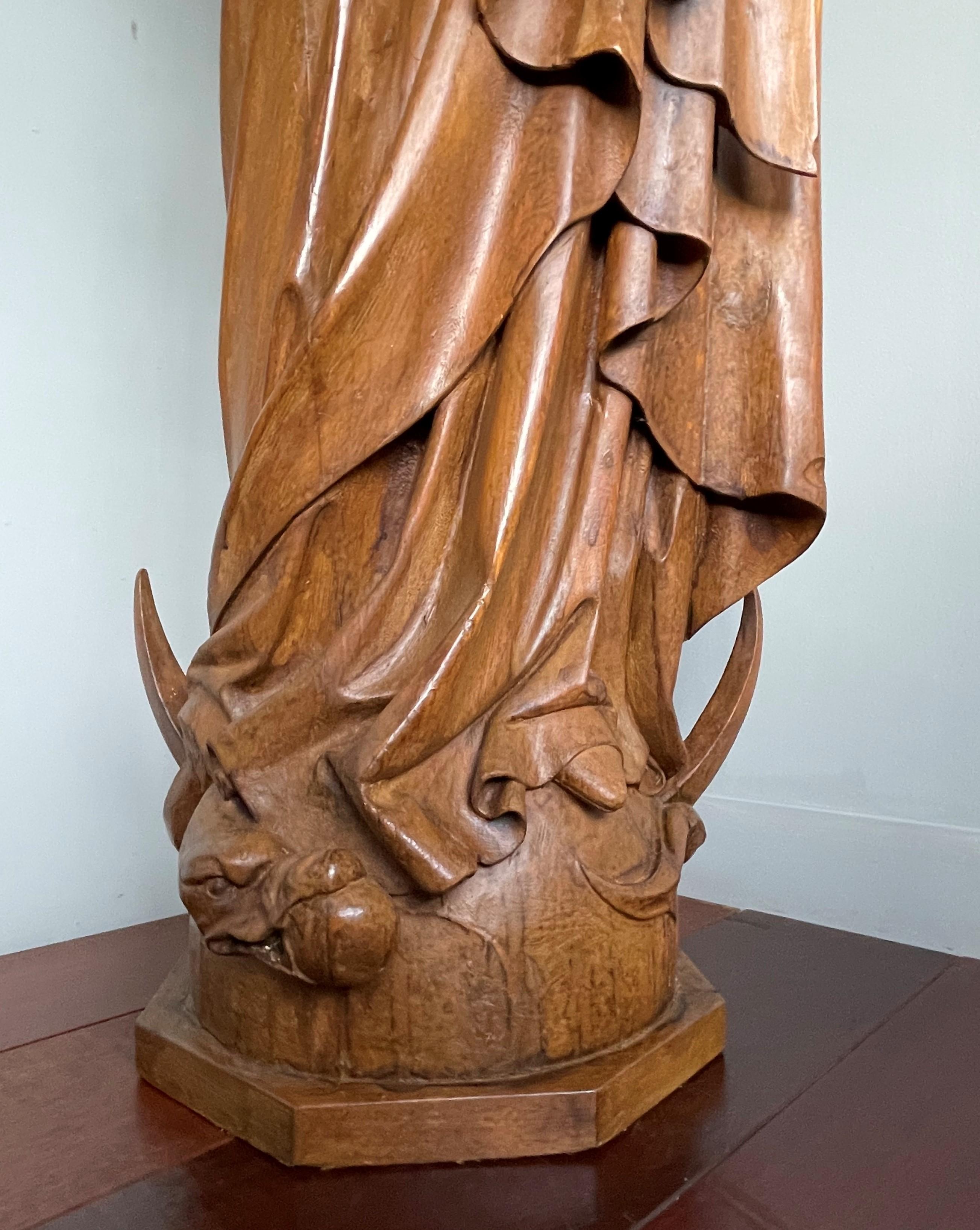 Hand-Crafted Antique Quality Hand Carved Life-Size Statue of Mother Mary Crushing The Serpent
