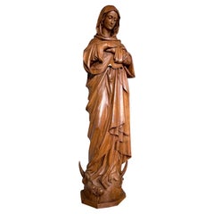 Antique Quality Hand Carved Life-Size Statue of Mother Mary Crushing The Serpent